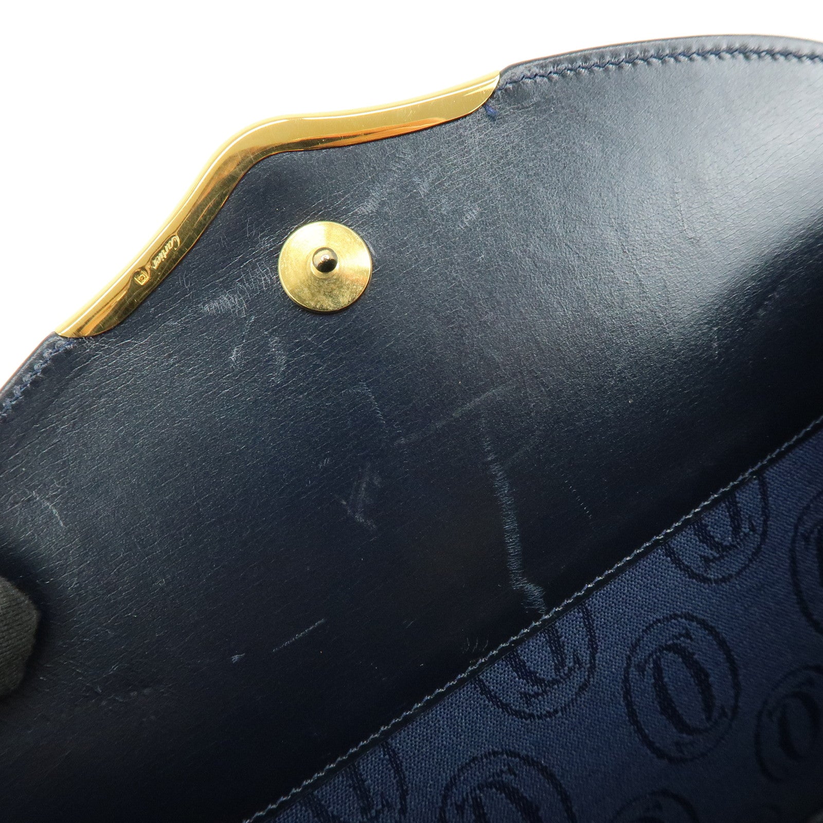 Cartier Sapphire Line Calf Leather Chain Shoulder Bag Navy