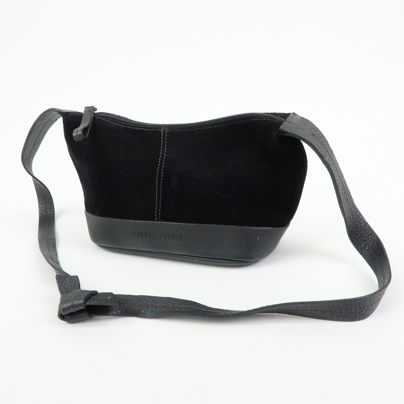 MIU MIU Suede Leather Shoulder Bag Crossbody Bag Black