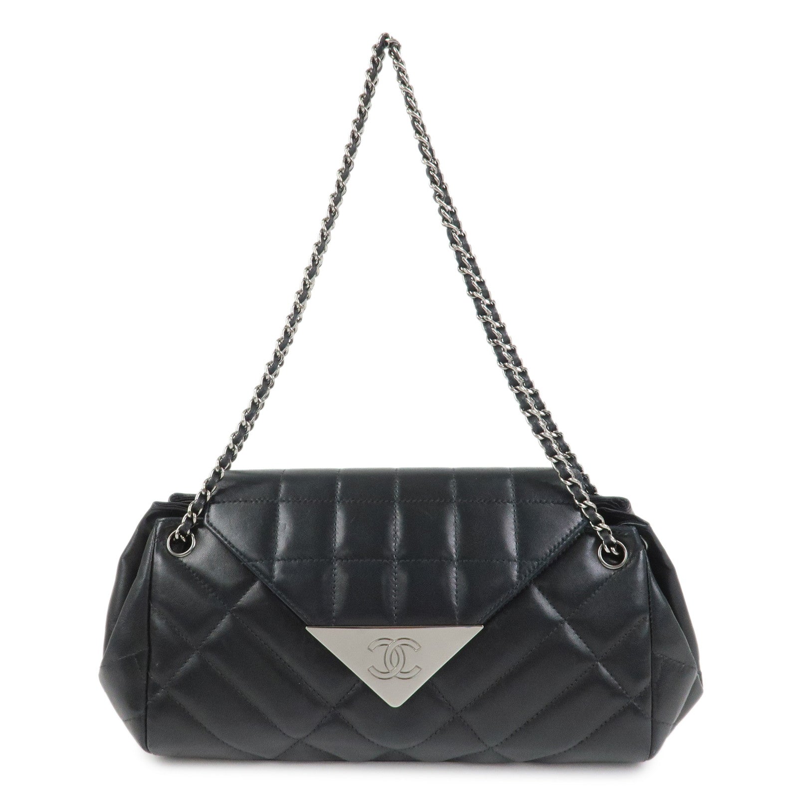 CHANEL COCO Mark Lamb Skin Chain Shoulder Bag Hand Bag Black