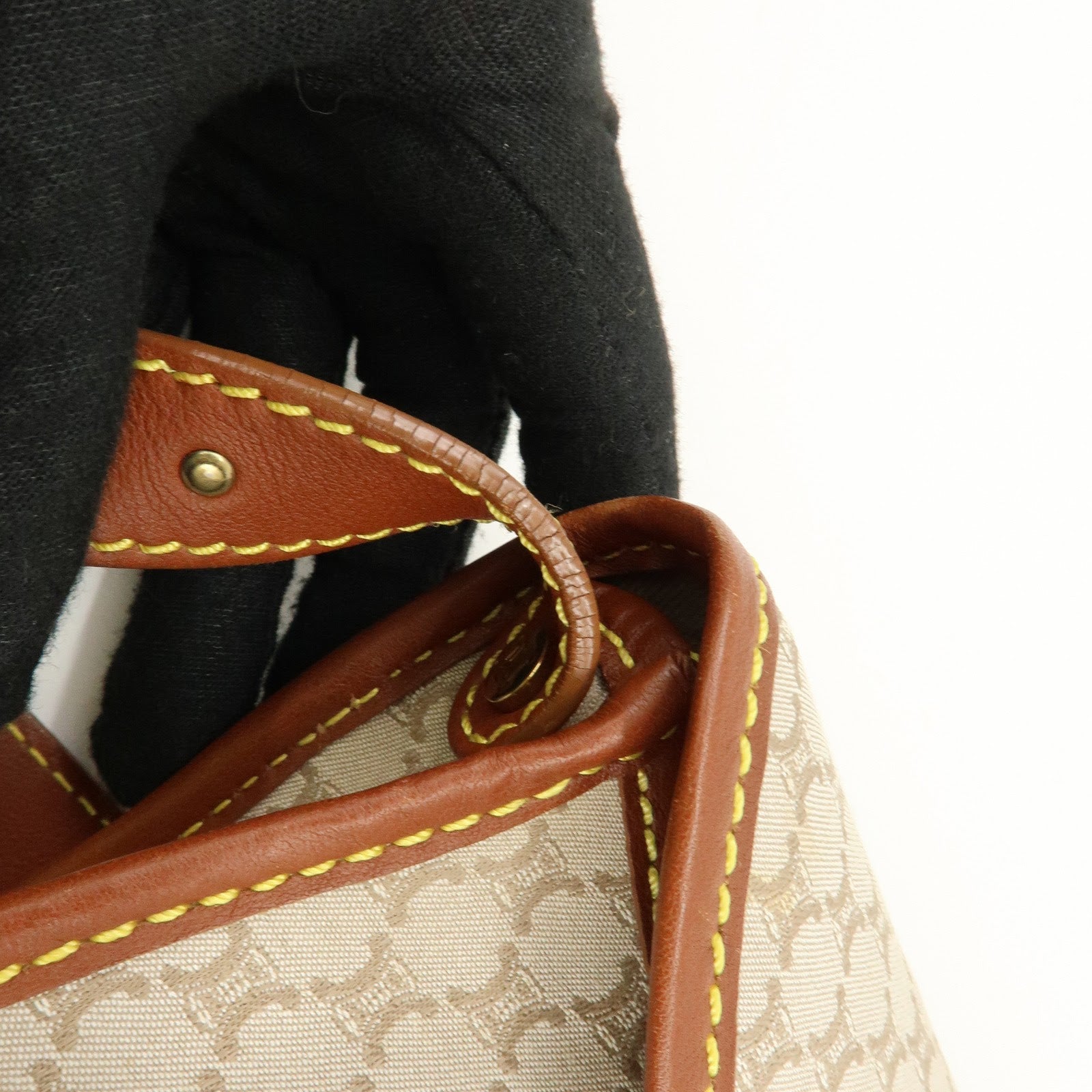 CELINE Macadam Canvas Leather Hand Bag Shoulder Bag Beige Brown