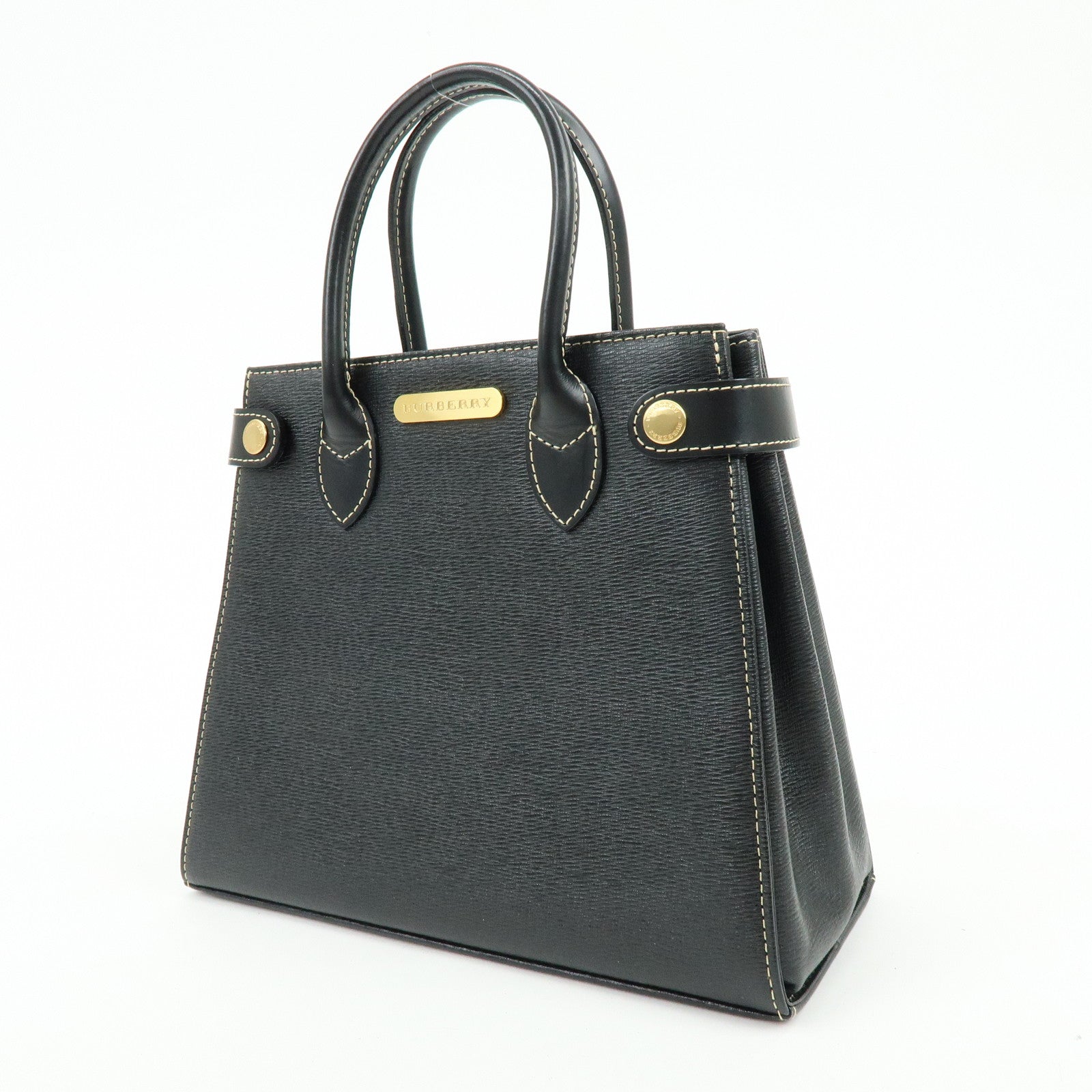 BURBERRY Logo Leather Hand Bag Black
