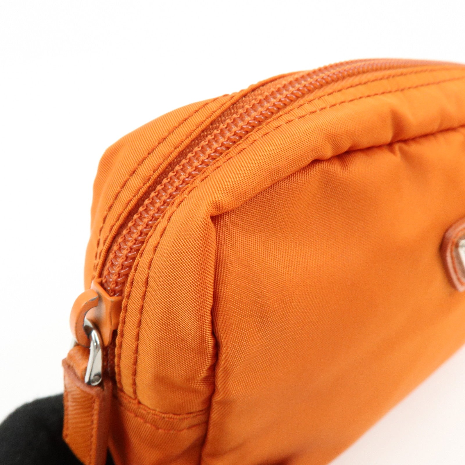 PRADA Triangle Logo Nylon Saffiano Leather Pouch Orange 1N0021