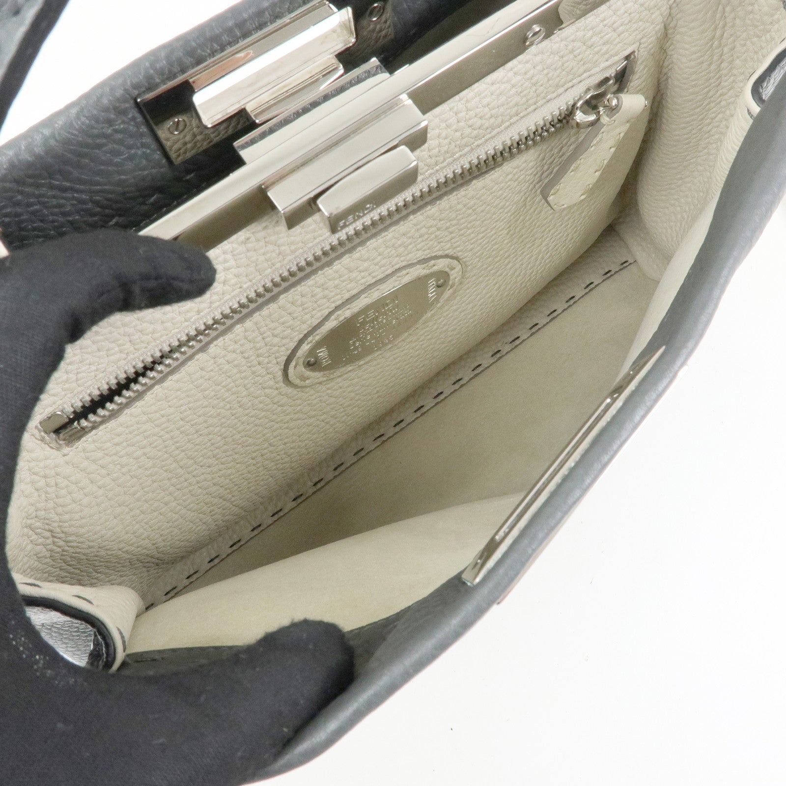 FENDI Peekaboo Selleria Leather 2Way Hand Shoulder Bag Gray 8BN290