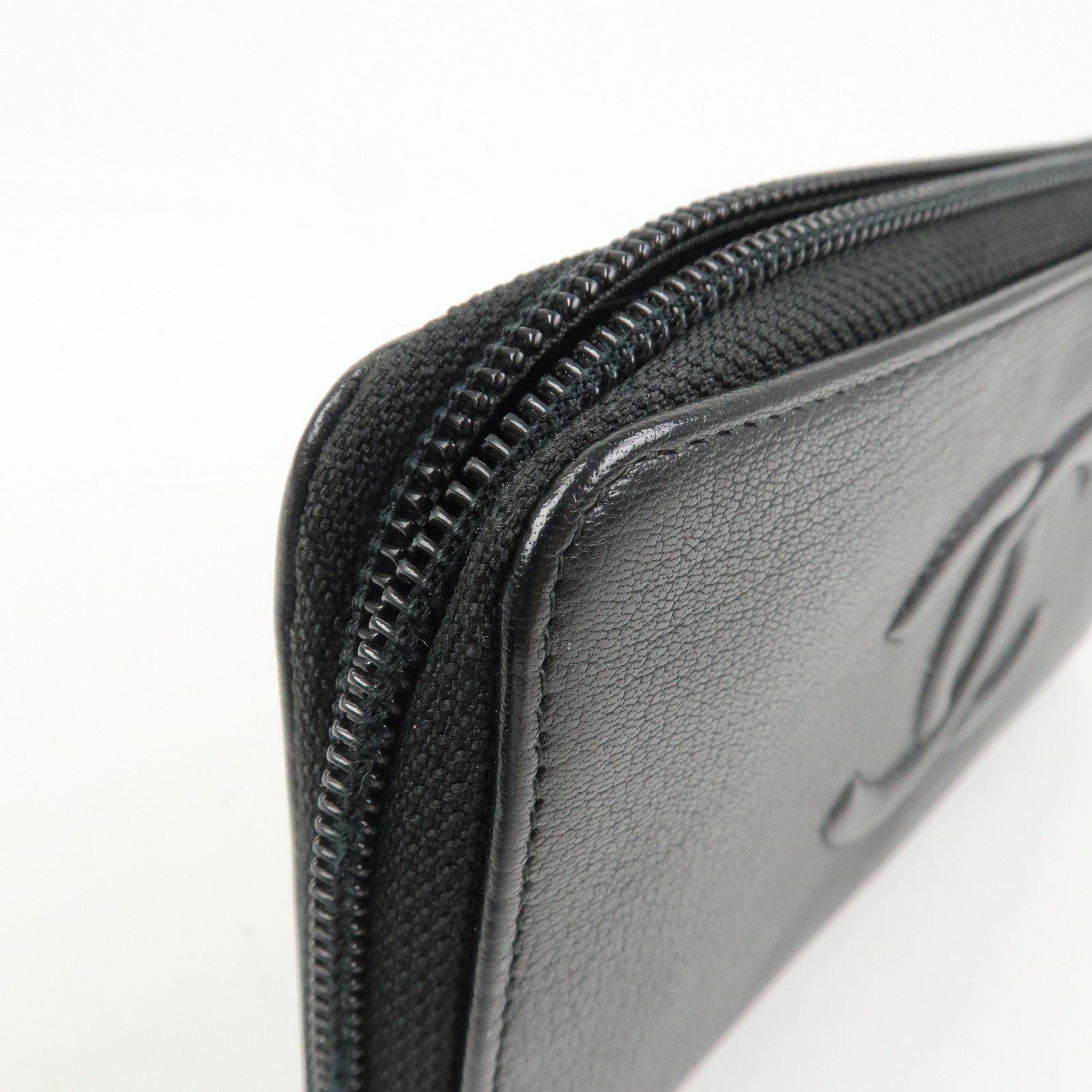 CHANEL Set Of 2 Leather Bi-Fold Long Wallet Key Case Black Gold