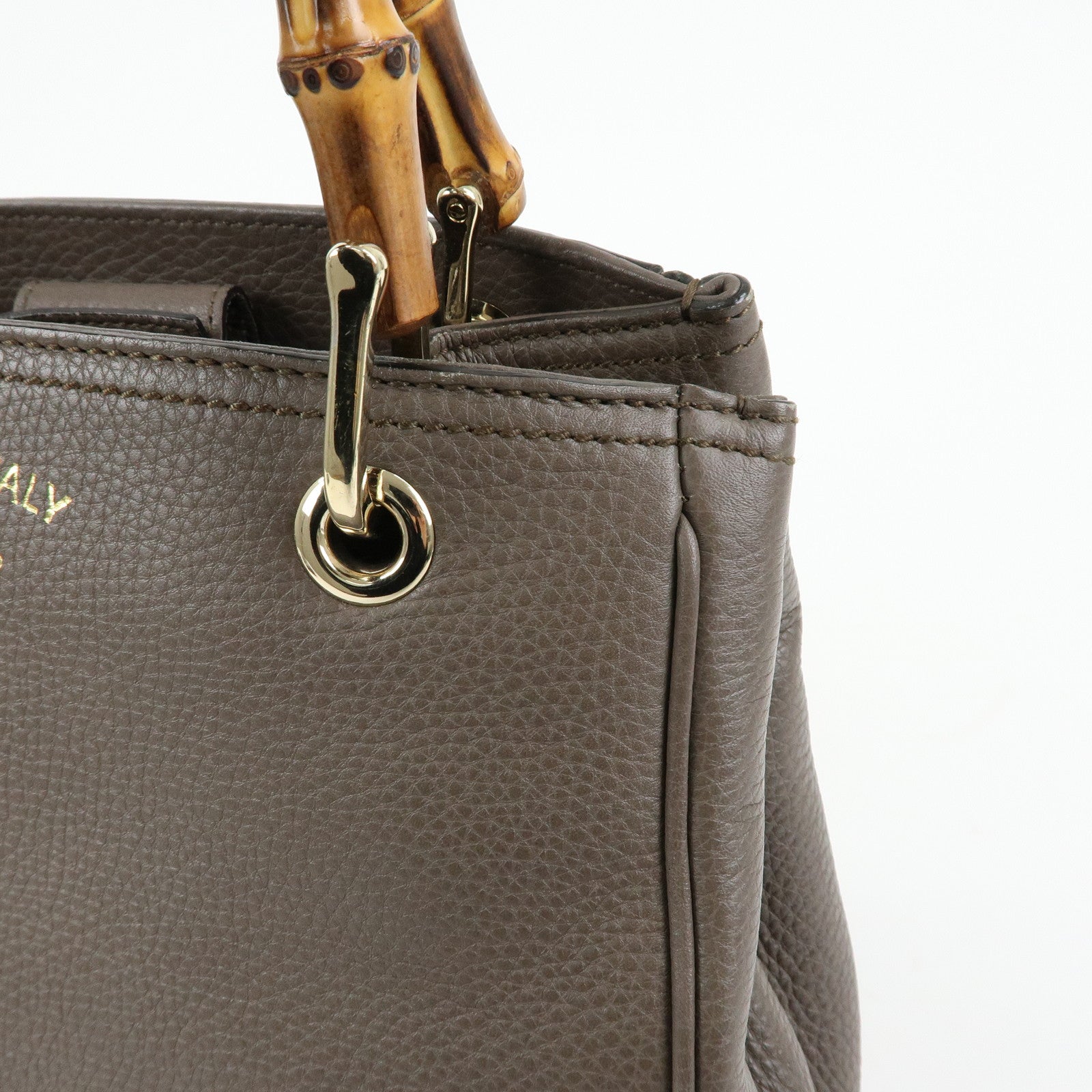 GUCCI Bamboo Leather Shopper Small 2Way Bag Greige 336032