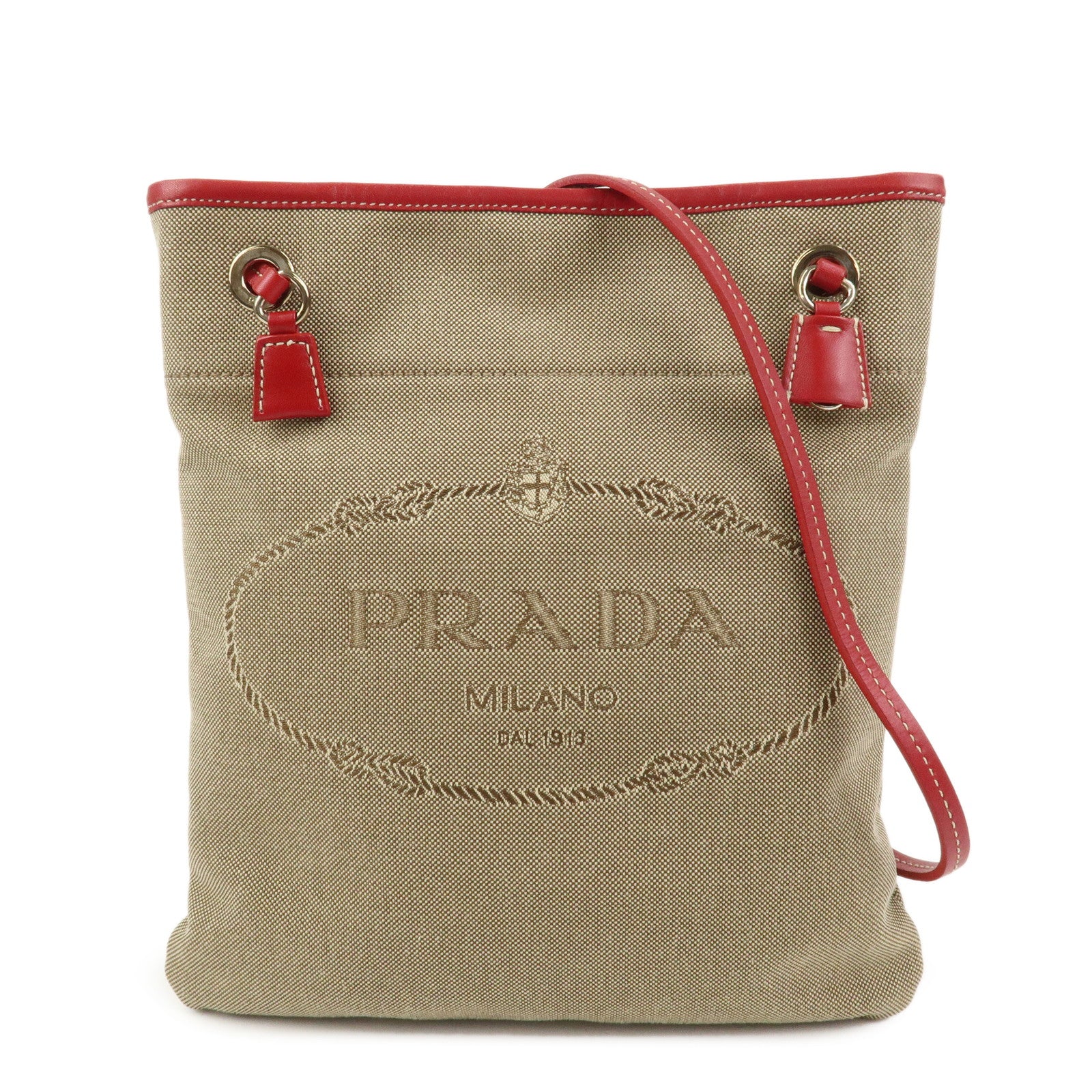 PRADA Logo Canvas Leather Shoulder Bag Crossbody Bag Beige BT0551