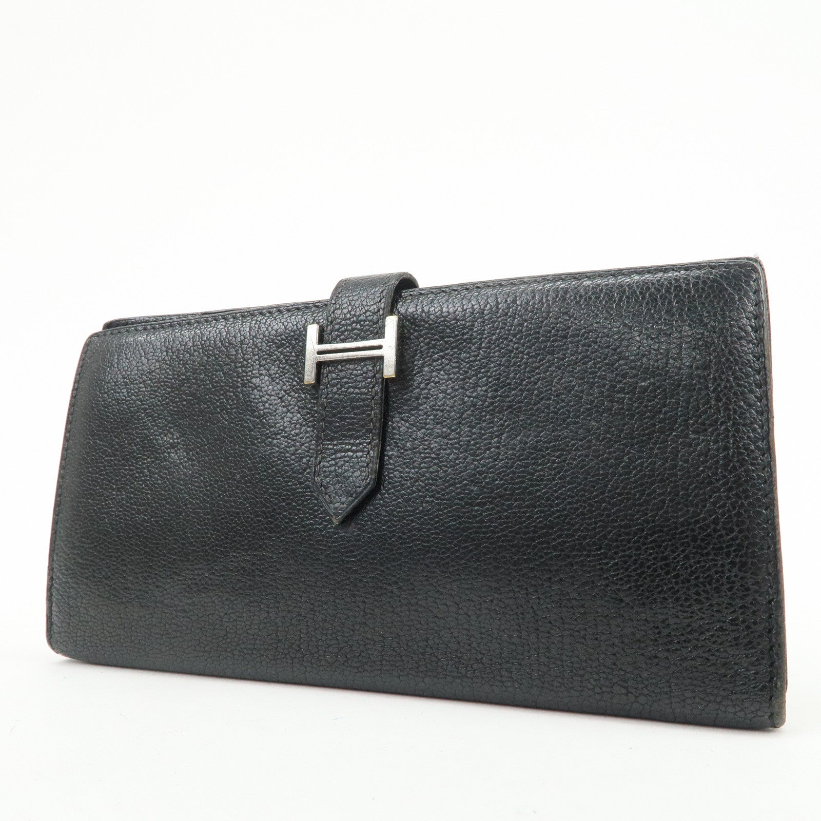 HERMES Bearn Veau Epsom Leather Bi-fold Long Wallet Black