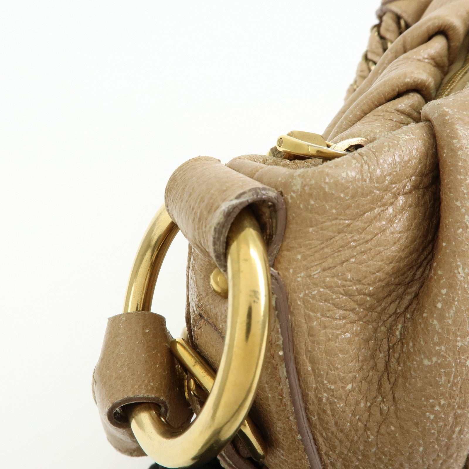 PRADA Logo Leather Chain One Shoulder Bag Light Brown BR4243