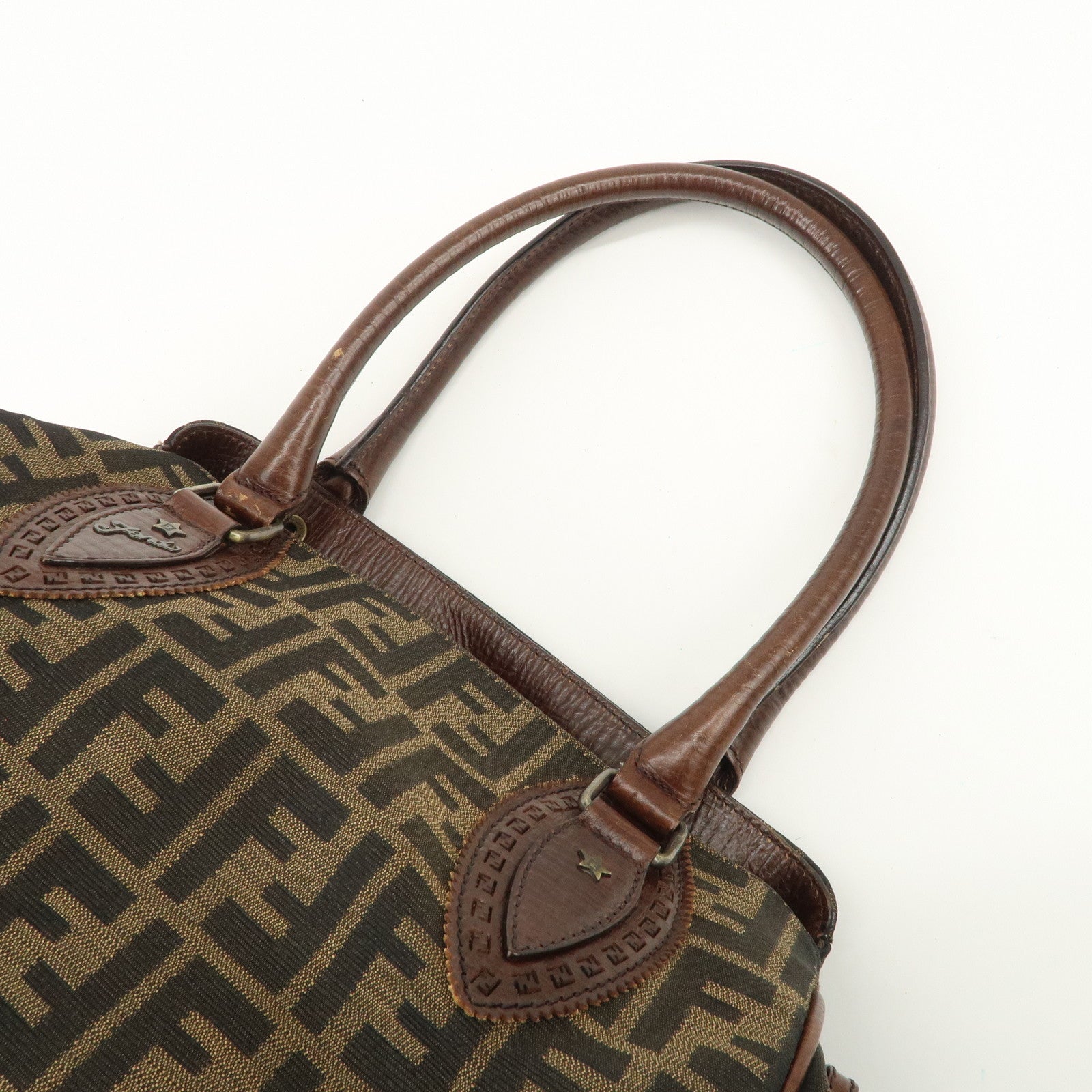 FENDI Zucca Canvas Leather Tote Bag Hand Bag Black Brown 8BN162 Used