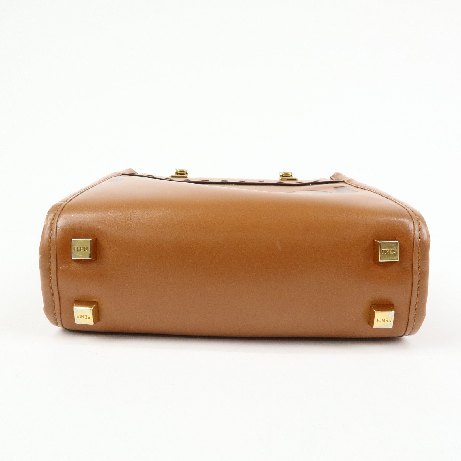 FENDI Leather Sunshine Shopper Small 2Way Hand Bag Brown 8BS092