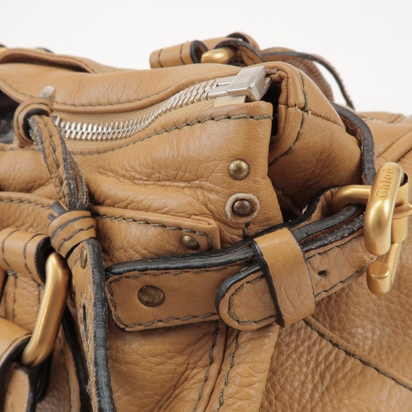 Chloe Paddington Leather Tote Bag Hand Bag Beige Brown