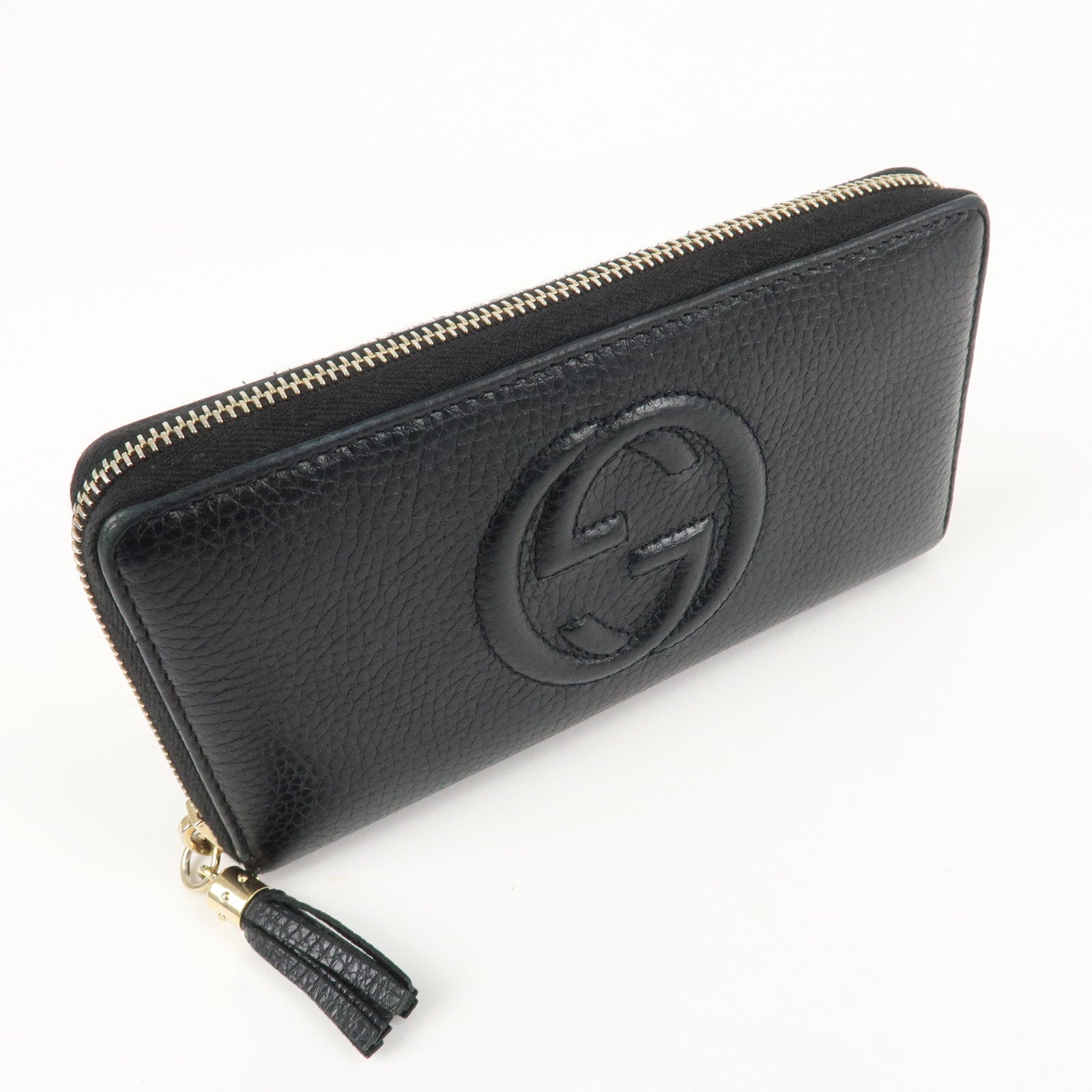 GUCCI SOHO Leather Zip Around Long Wallet Black Used