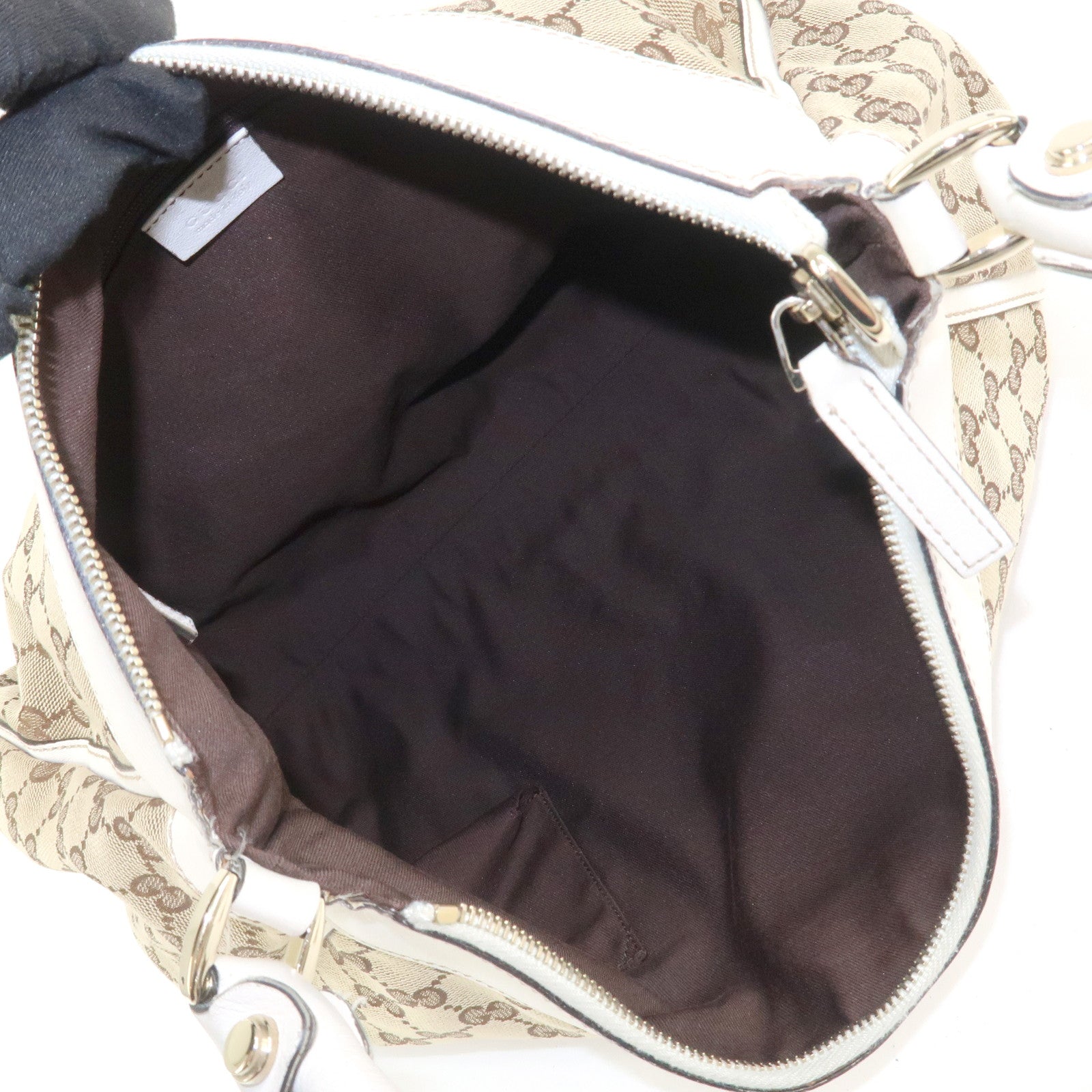 GUCCI Abbey GG Monogram Canvas Leather Shoulder Bag Beige 189833