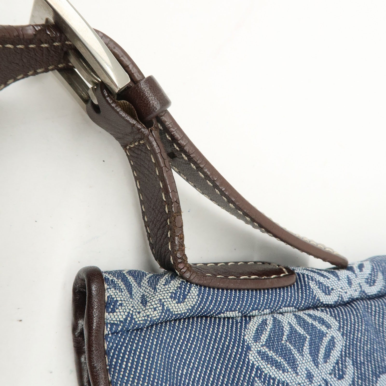 LOEWE Anagram Canvas Leather Shoulder Bag Hand Bag Denim Brown