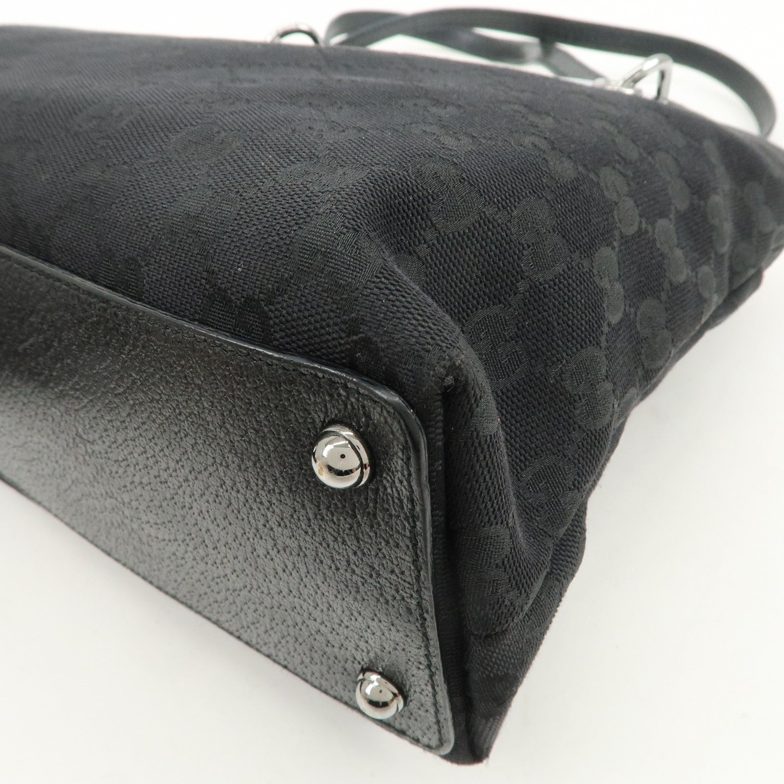 GUCCI GG Canvas Leather Tote Bag Shoulder Bag Black 120337