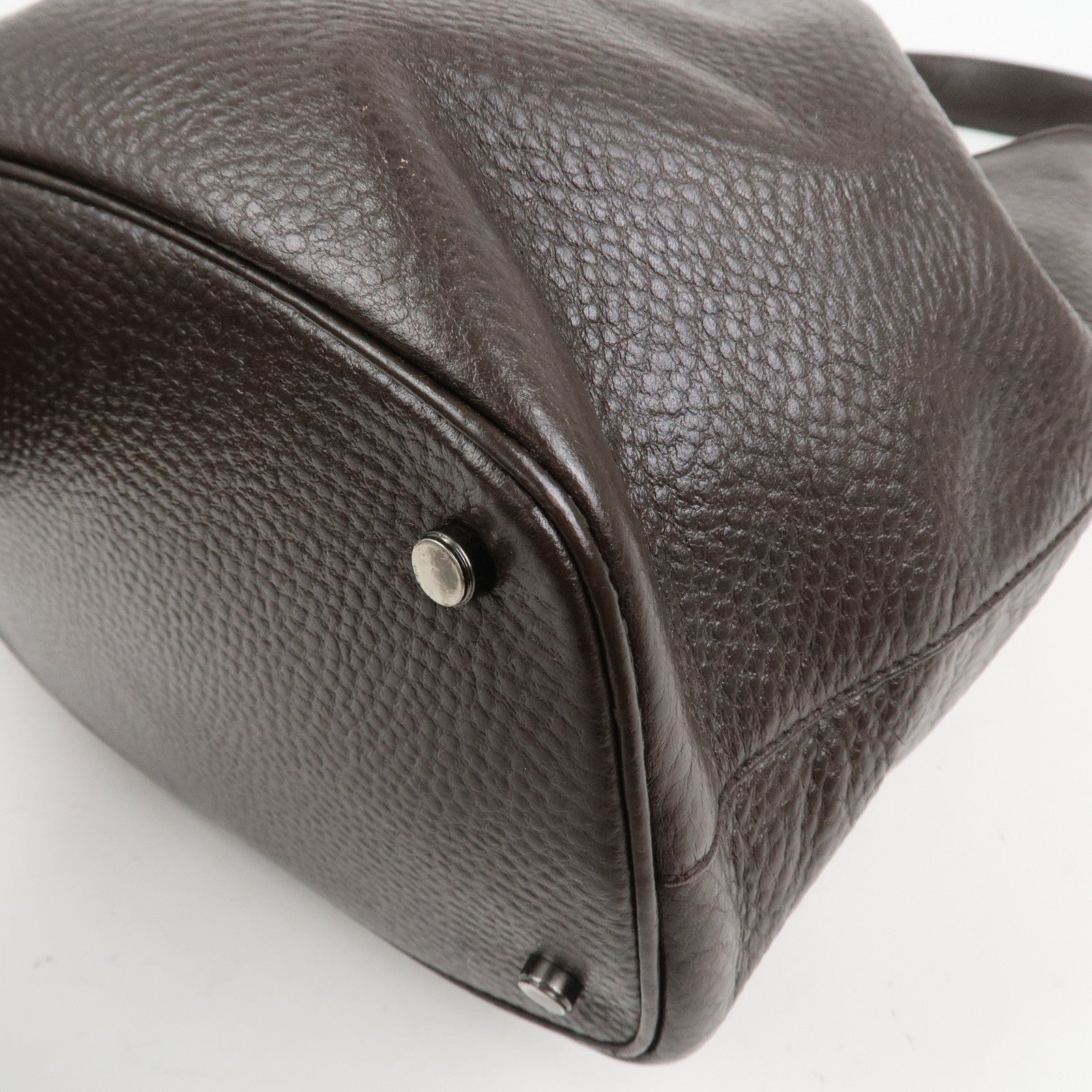 Ferragamo Gancini Leather Shoulder Bag Hand Bag Brown