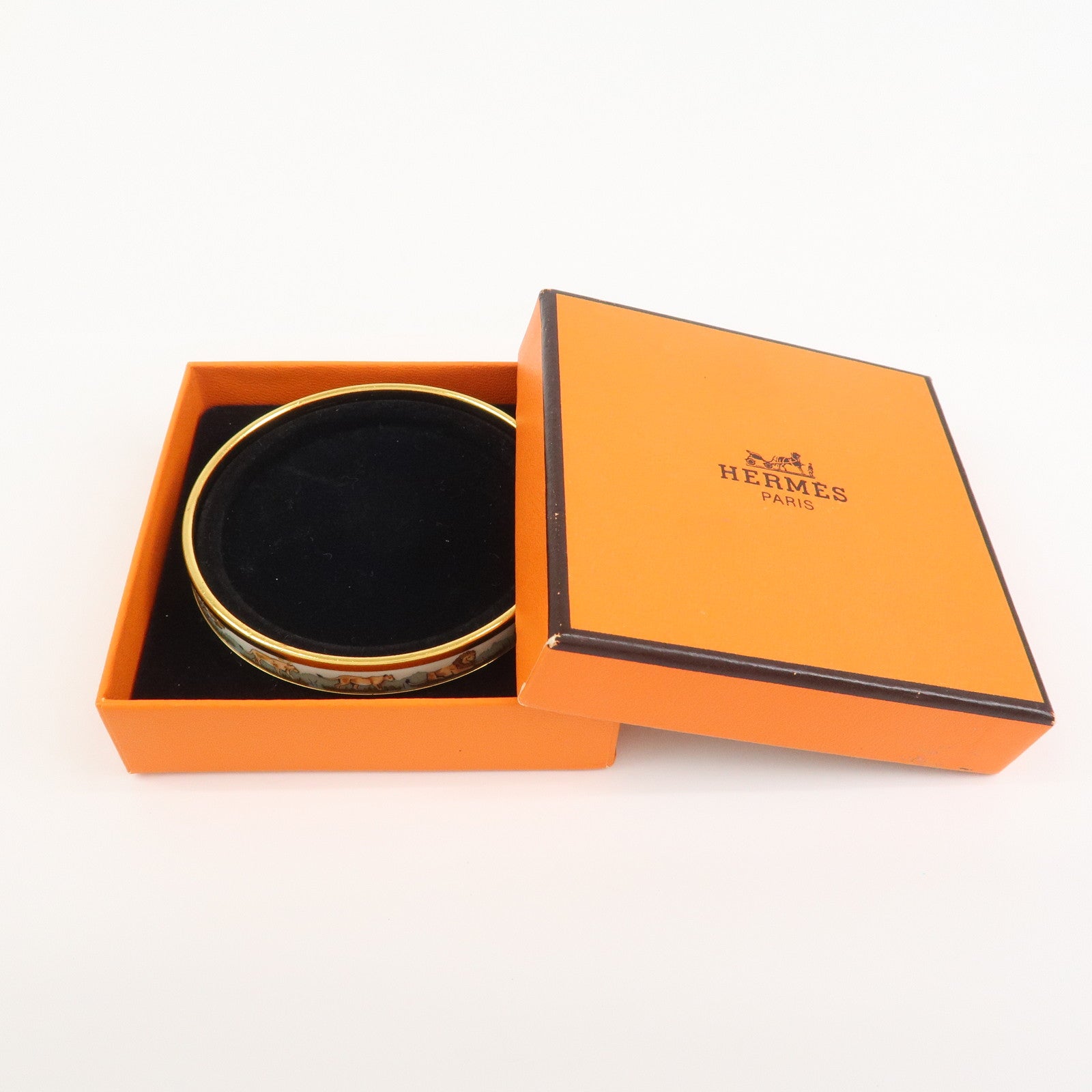 HERMES Email PM Metal Bracelet Bangle Gold Lion Safari