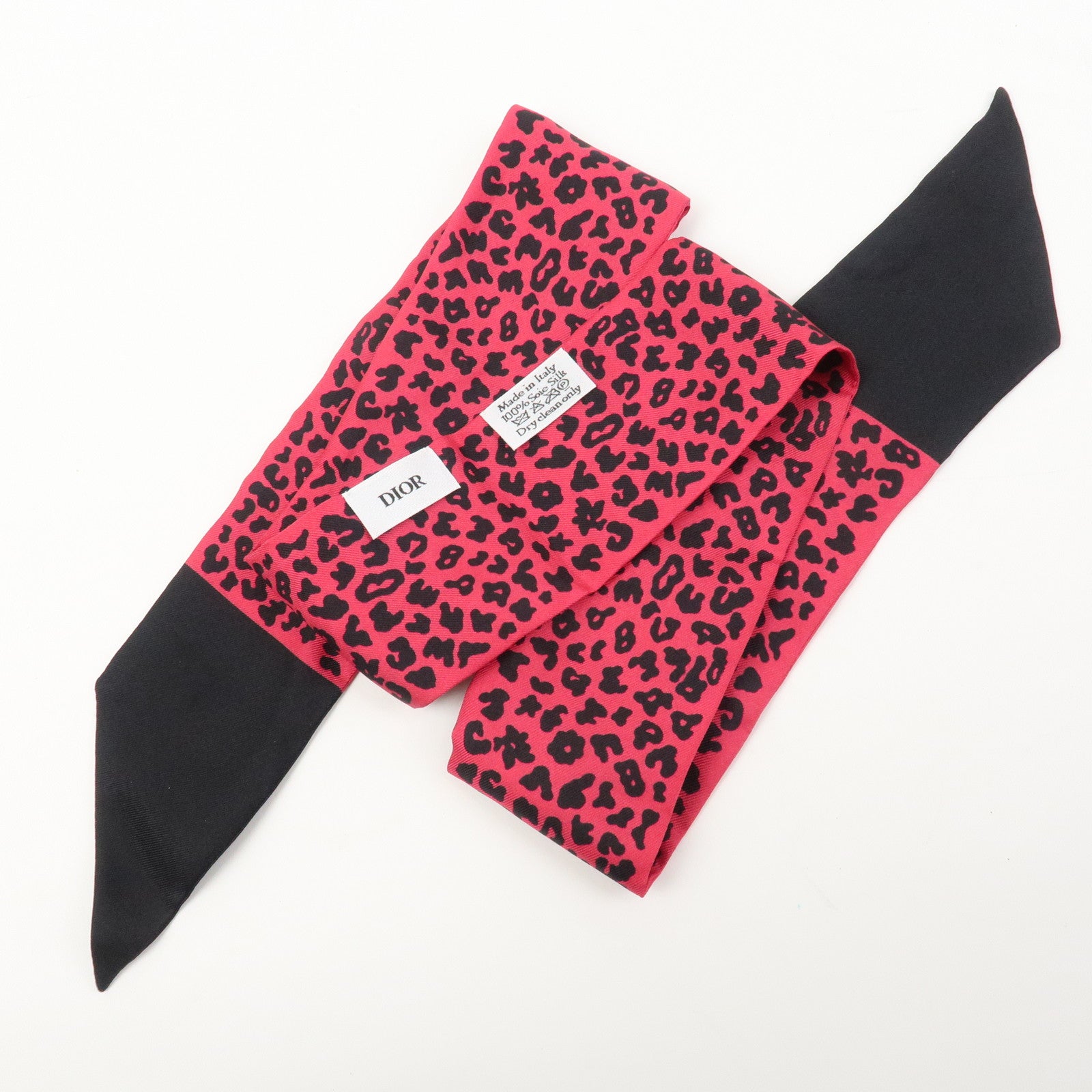 Christian Dior Logo Silk 100% Scarf Twilly Animal Pink Black