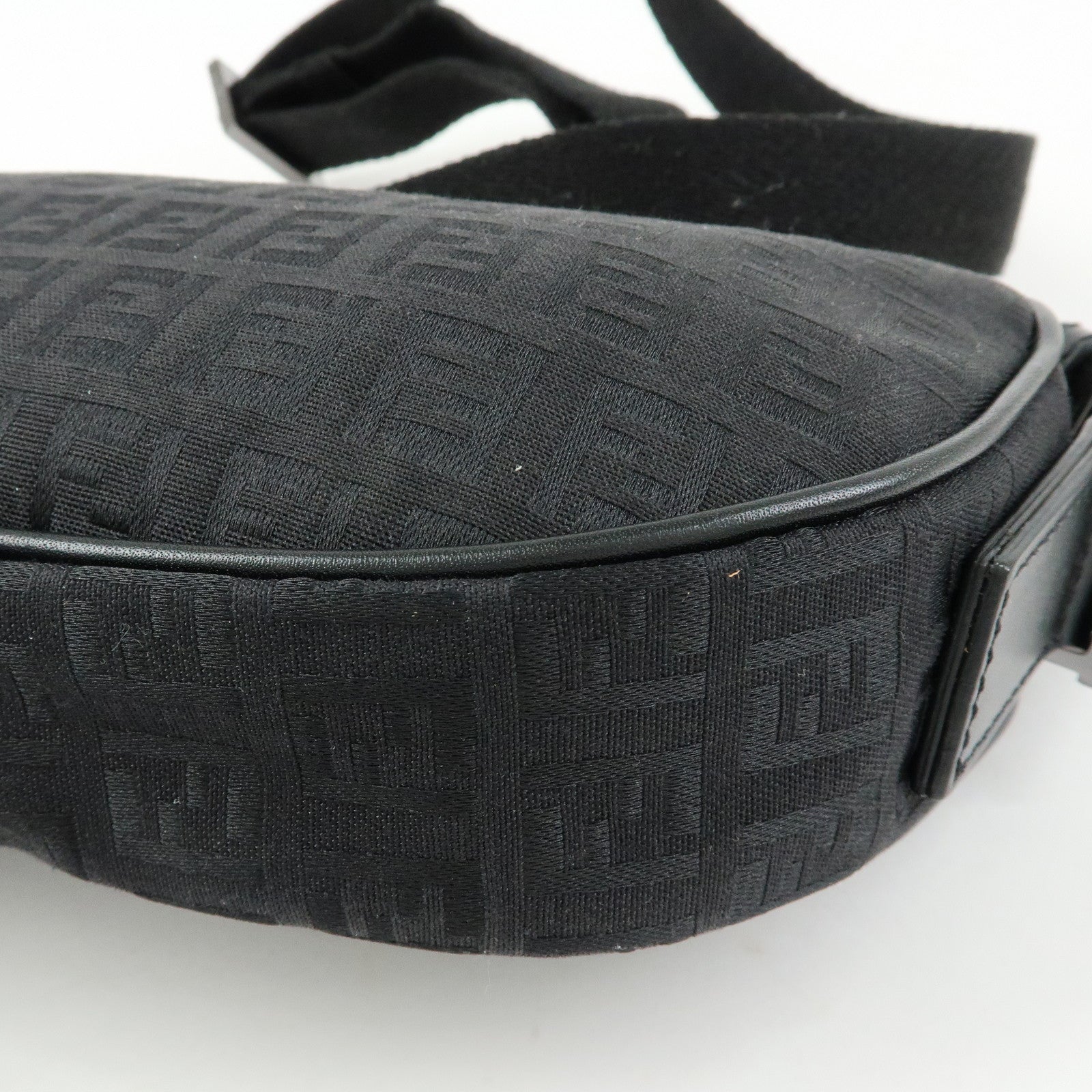 FENDI Zucchino Canvas Leather Shoulder Crossbody Bag Black 8BR324