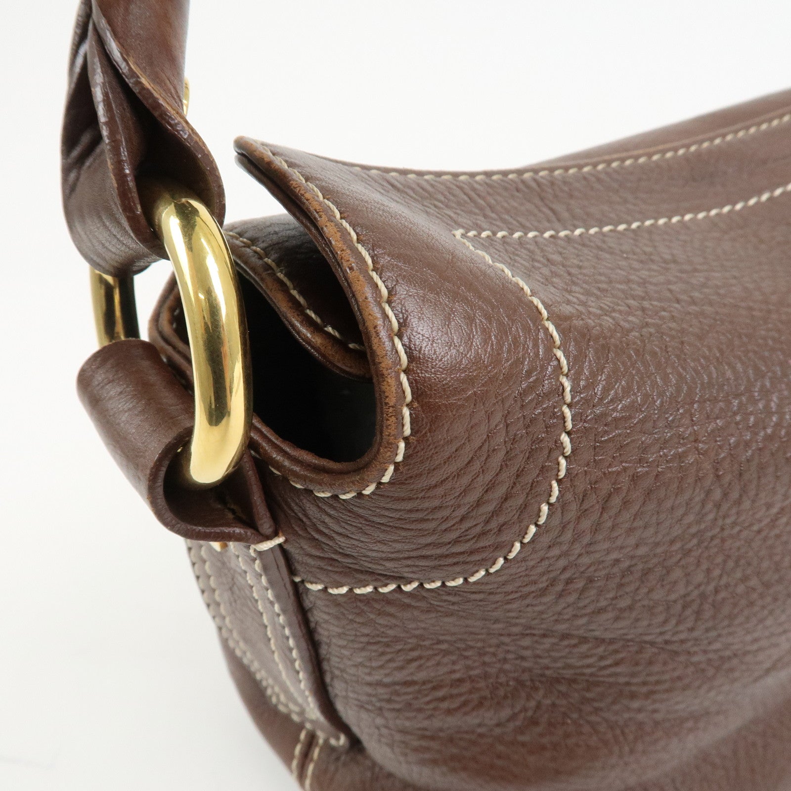 CELINE Macadam Logo Leather Hand Bag Shoulder Bag Brown