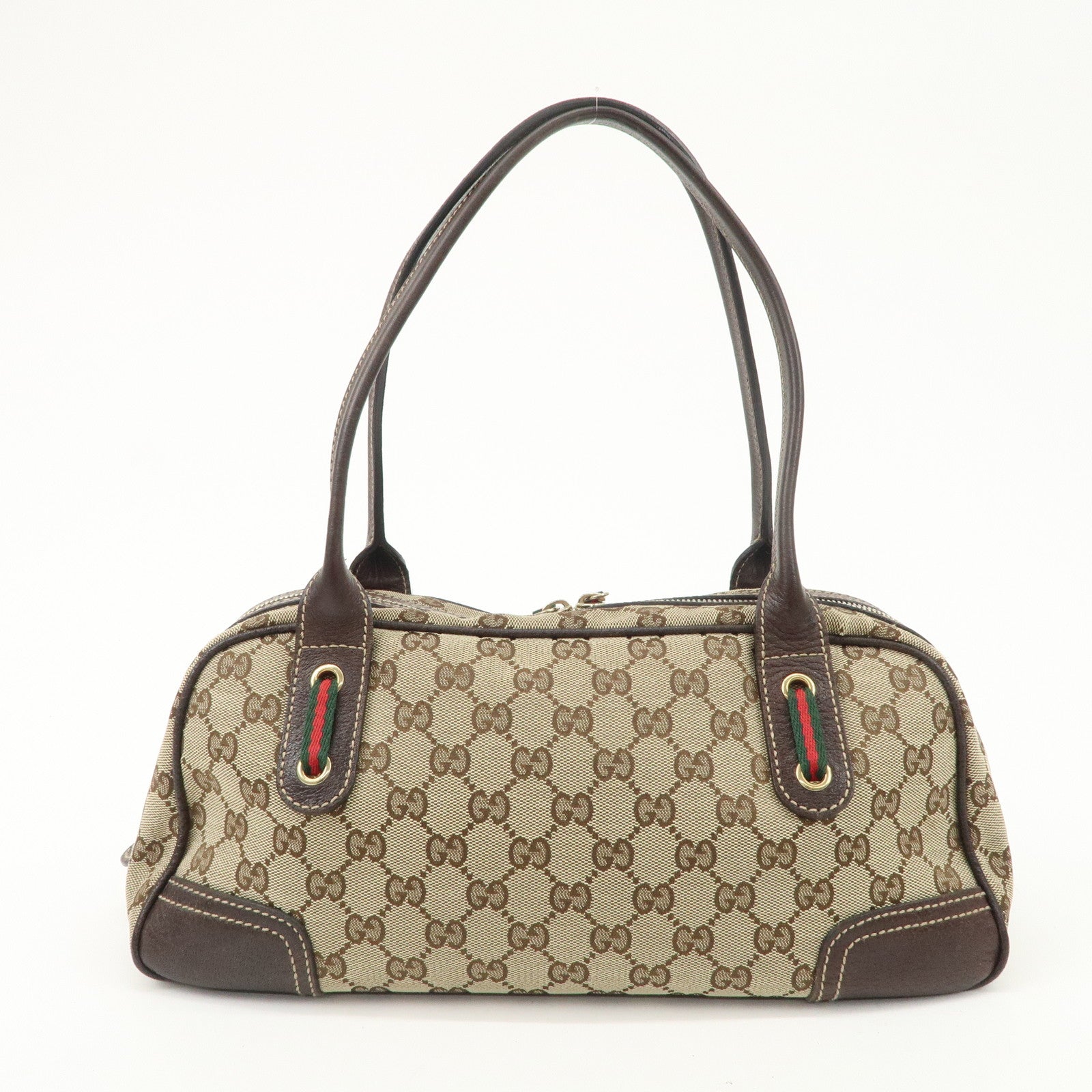 GUCCI  Sherry Princy Leather Canvas Boston Bag Hand Bag Brown 161720 Used