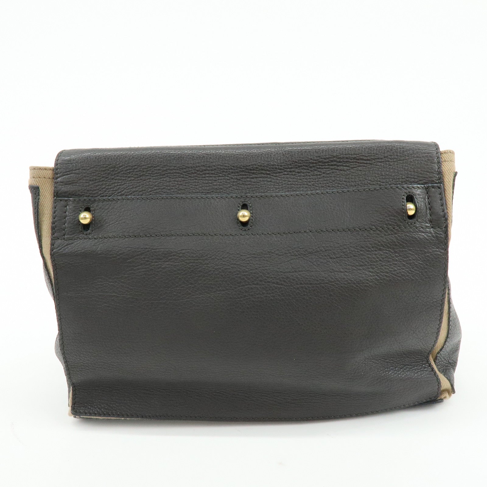 SAINT LAURENT PARIS Muse Leather Canvas Shoulder Bag Dark Brown