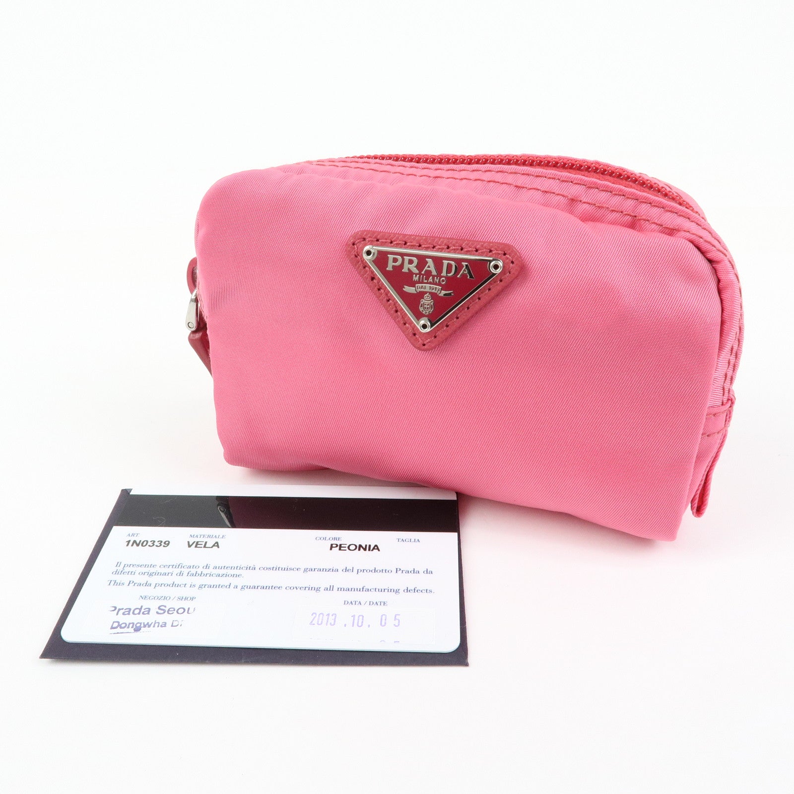 PRADA Triangle Logo Nylon Cosmetic Pouch Pink 1N0399