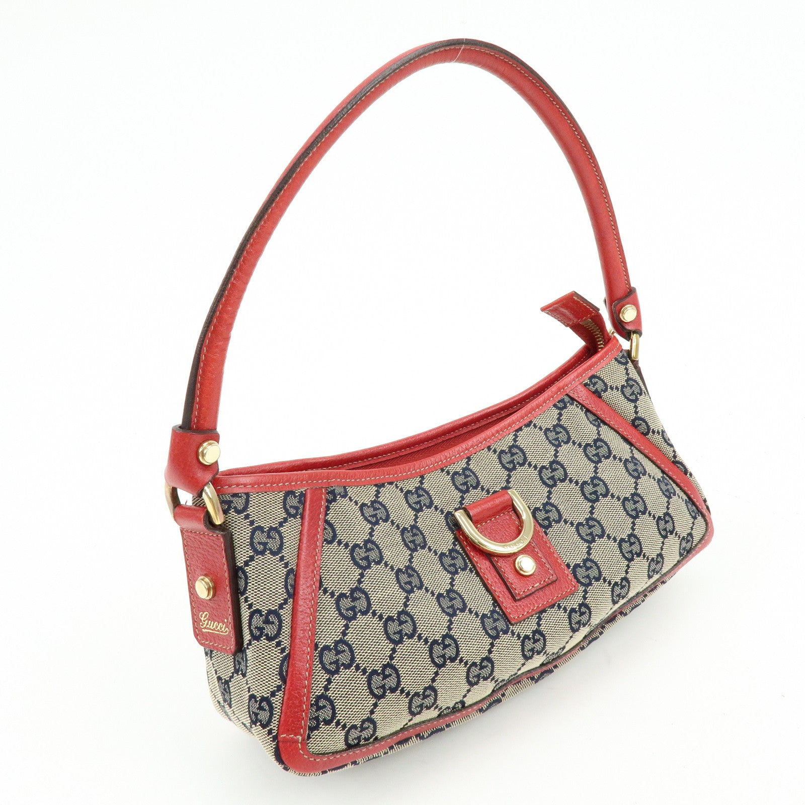 GUCCI Abbey GG Canvas Leather Shoulder Hand Bag Beige Red 130939