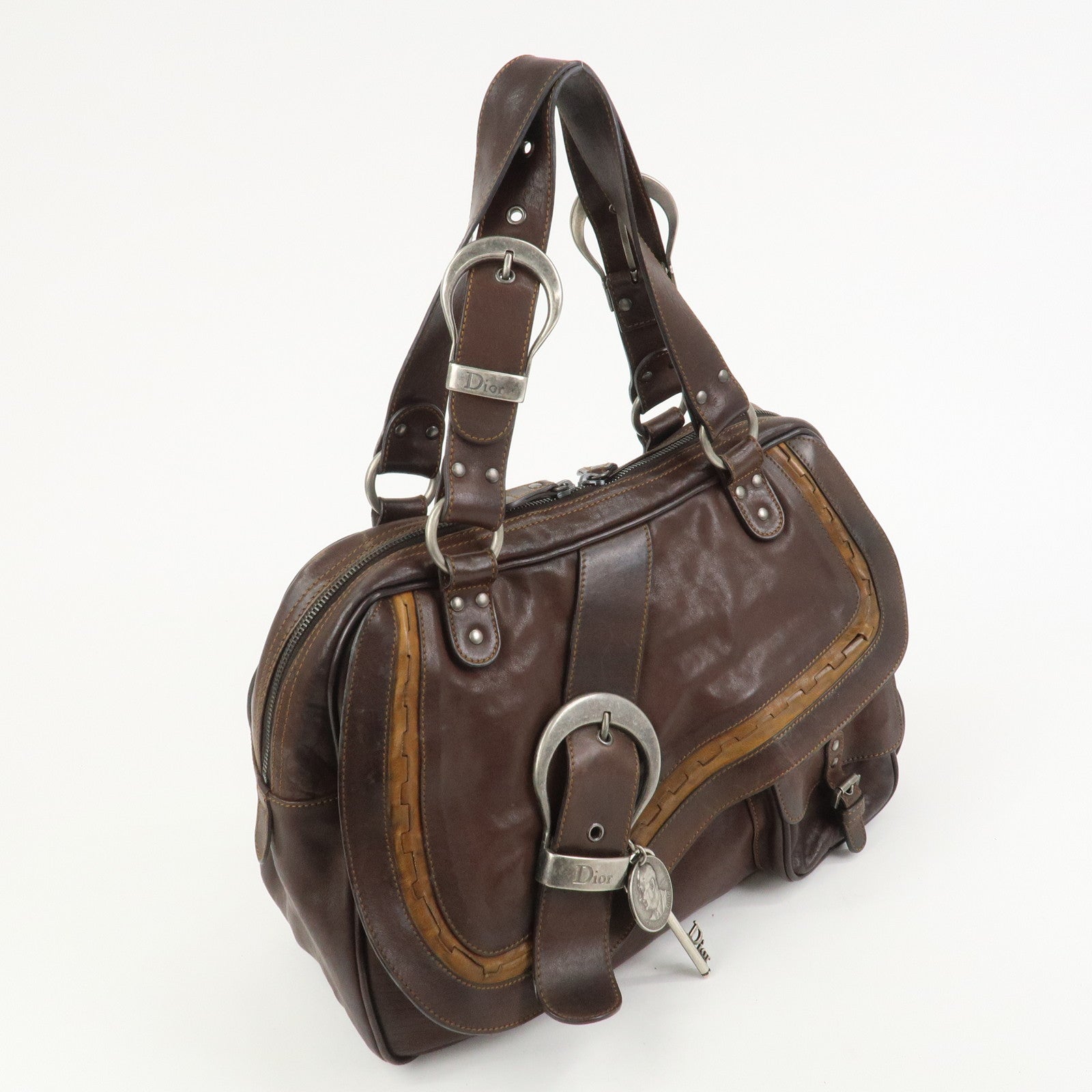 Christian Dior Gaucho Leather Shoulder Bag Hand Bag Brown