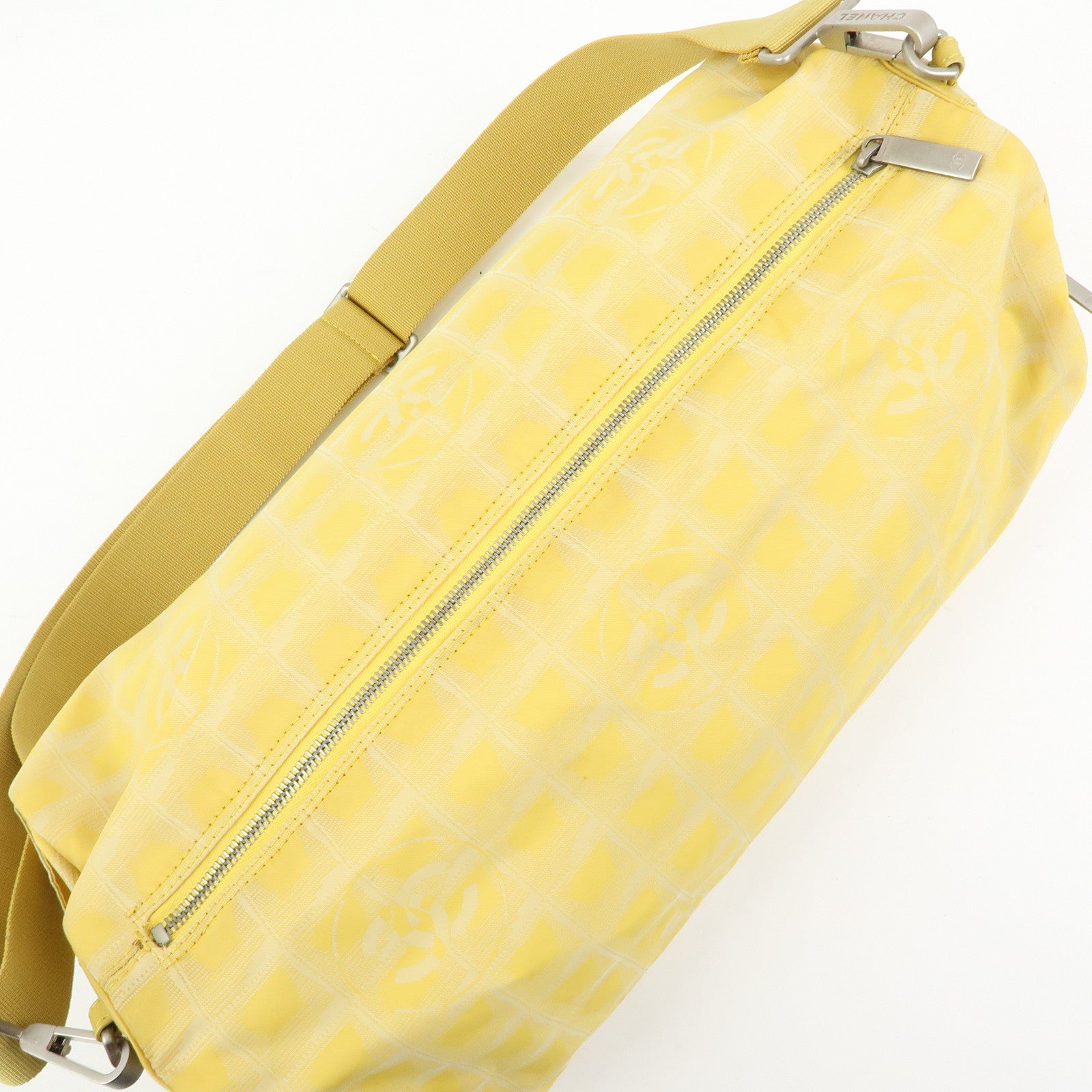 CHANEL New Travel Line Nylon Jacquard Leather Drum Bag Yellow