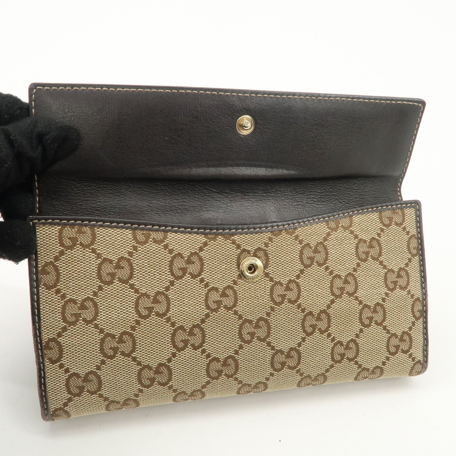 GUCCI Lovely Heart GG Canvas Leather Bi-fold Long Wallet Brown 203550 Used