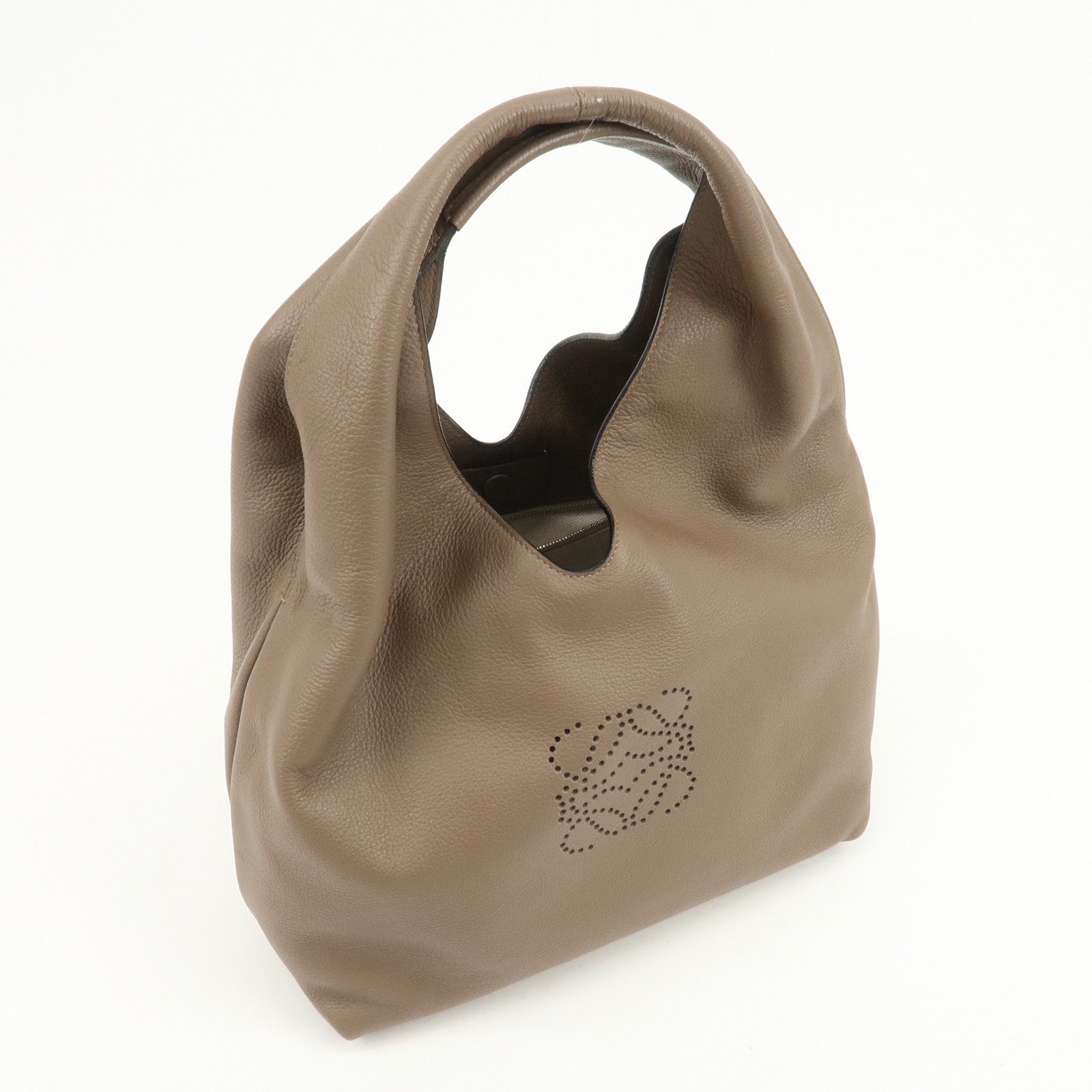 LOEWE Dunas Anagram Calfskin Shoulder Bag Hand Bag Brown