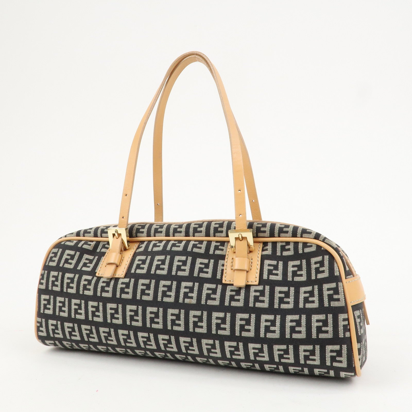 FENDI Zucchino Canvas Leather Mini Boston Bag Hand Bag Black 8BL007