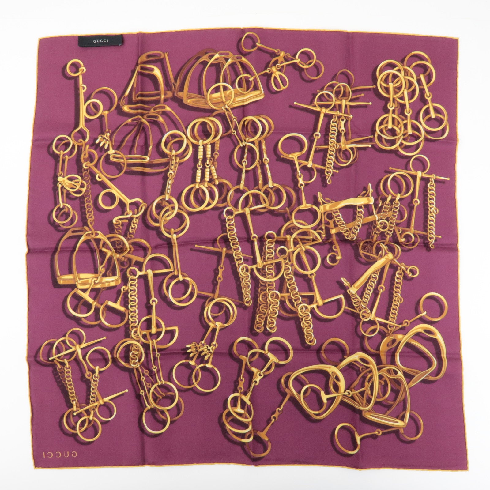 GUCCI Horse Bit Silk 100% 65×65 Scarf Purple