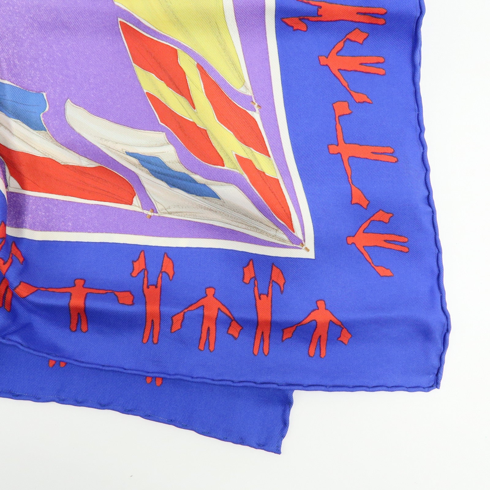 HERMES Carre 90 Silk 100% Scarf EN COURSE Purple Blue