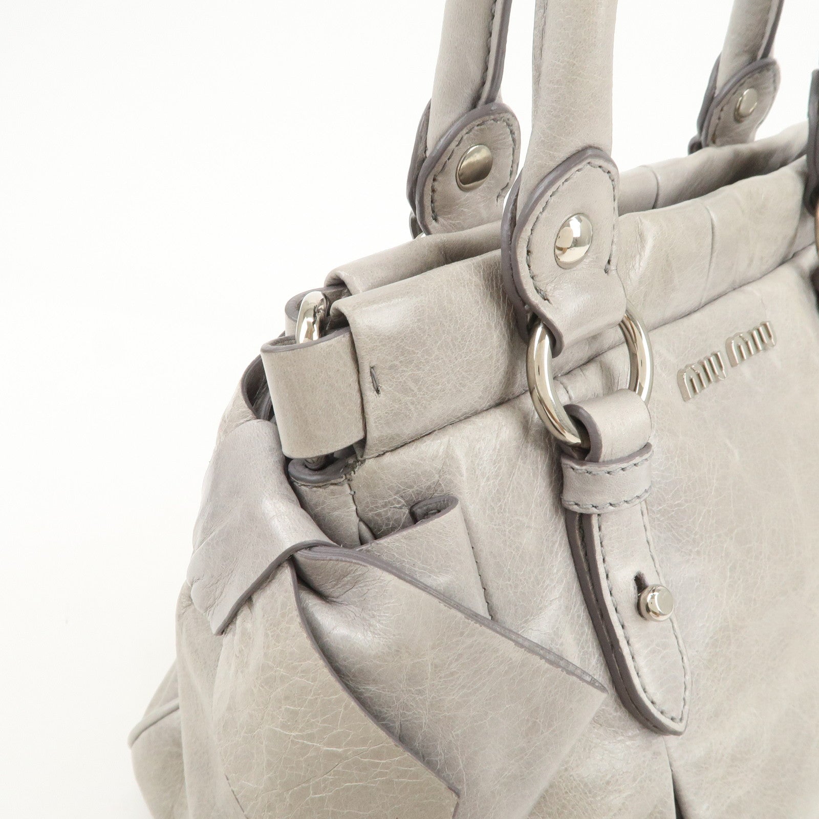 MIU MIU Vitello Lux 2Way Bag Hand Bag Shoulder Bag Gray RN0955