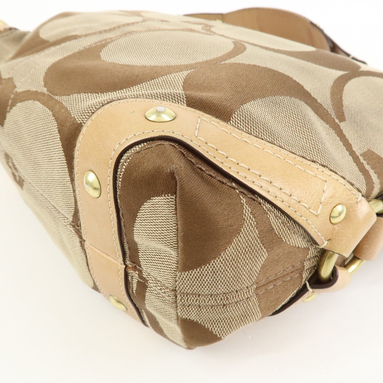 COACH Signature Canvas Leather Shoulder Hand Bag Beige