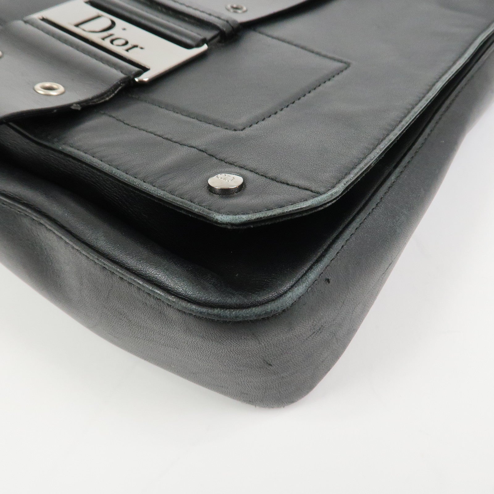 Christian Dior Street Chic Leather Shoulder Bag Crossbody Bag Black