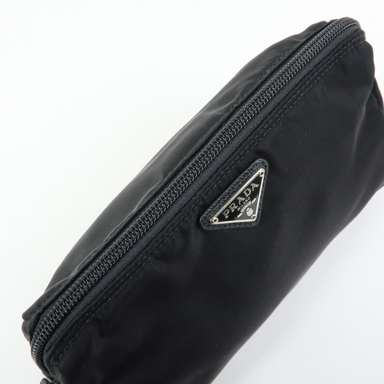 PRADA Triangle Logo Nylon Saffiano Leather Cosmetic Pouch 1NA693
