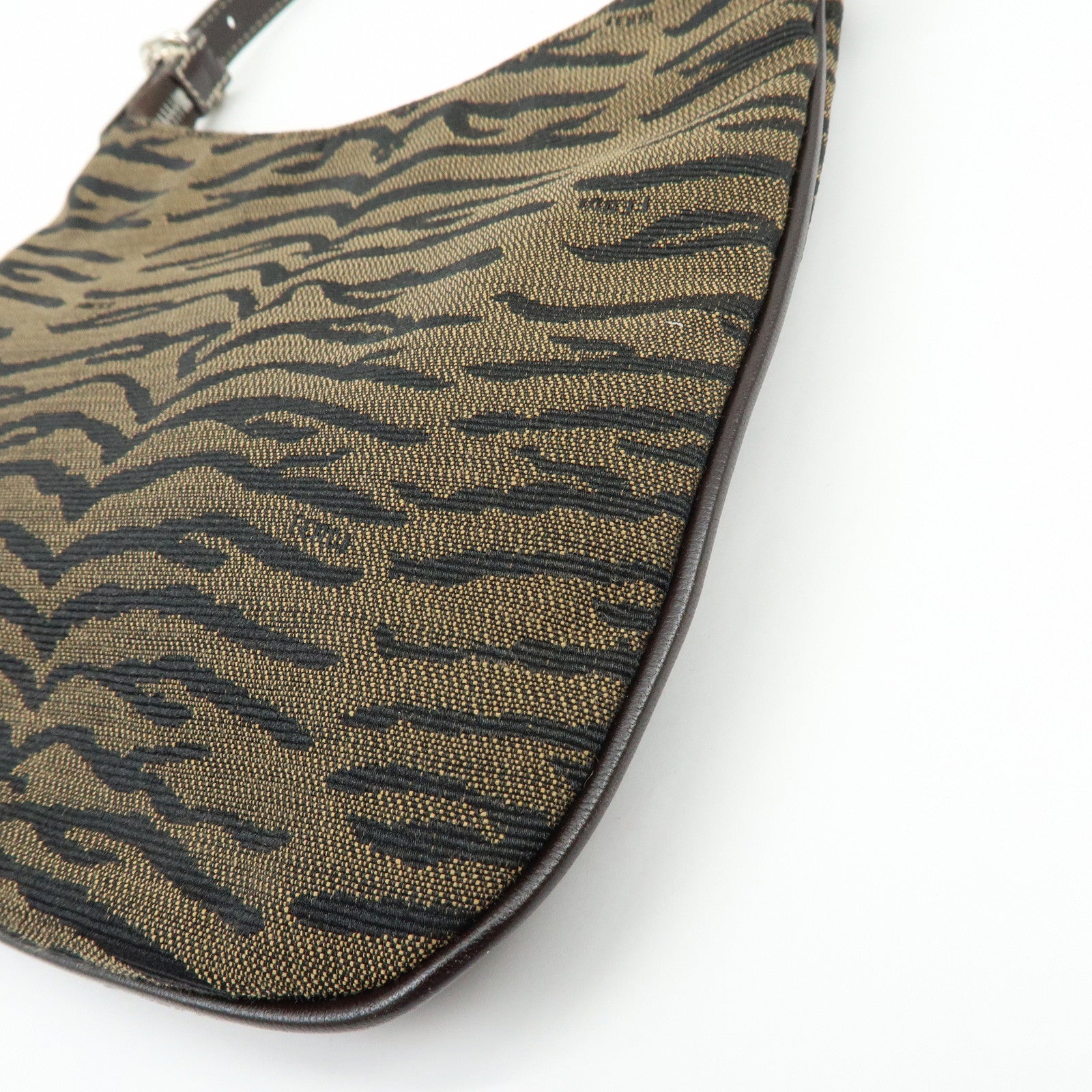 FENDI Canvas Leather Zebra Pattern Shoulder Hand Bag Brown 8BR248