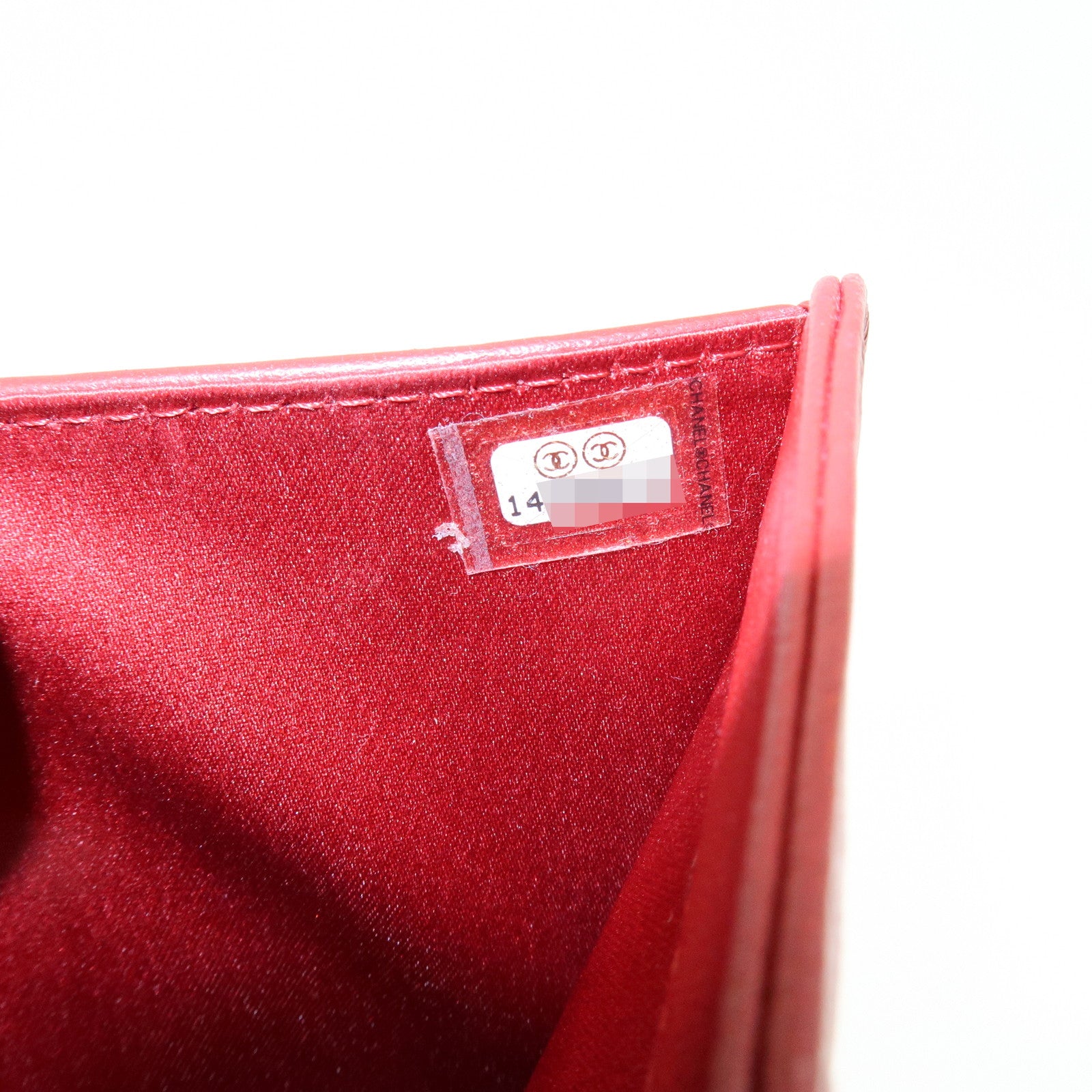 CHANEL Camellia COCO Mark Lamb Skin Bi-fold Compact Wallet Red