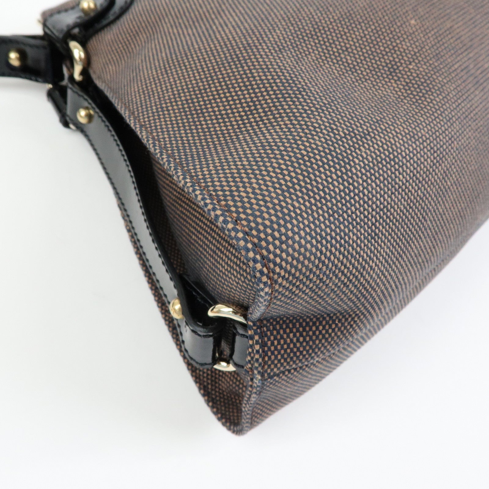 FENDI Canvas Patent Leather Shoulder Hand Bag Brown Black 8BR421