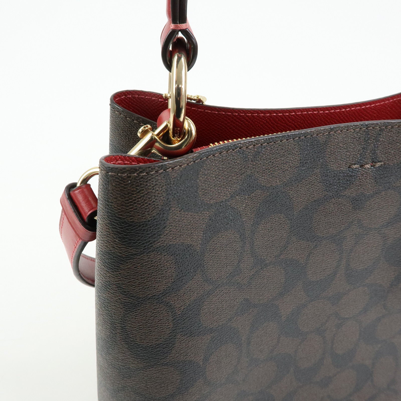 COACH Signature PVC 2Way Shoulder Bag Hand Bag Dark Brown Red