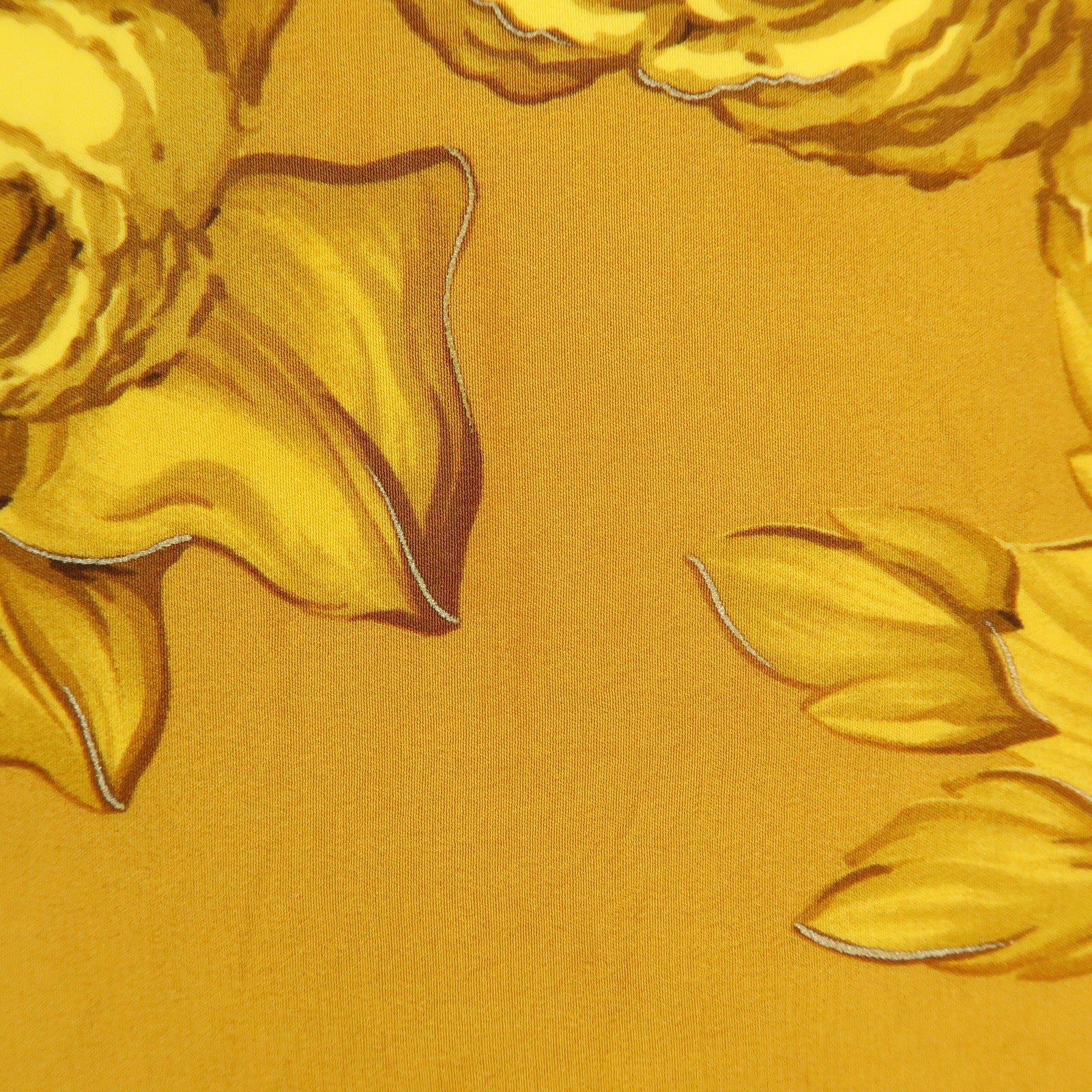CHANEL Silk 100% Scarf Flower Motif Gold
