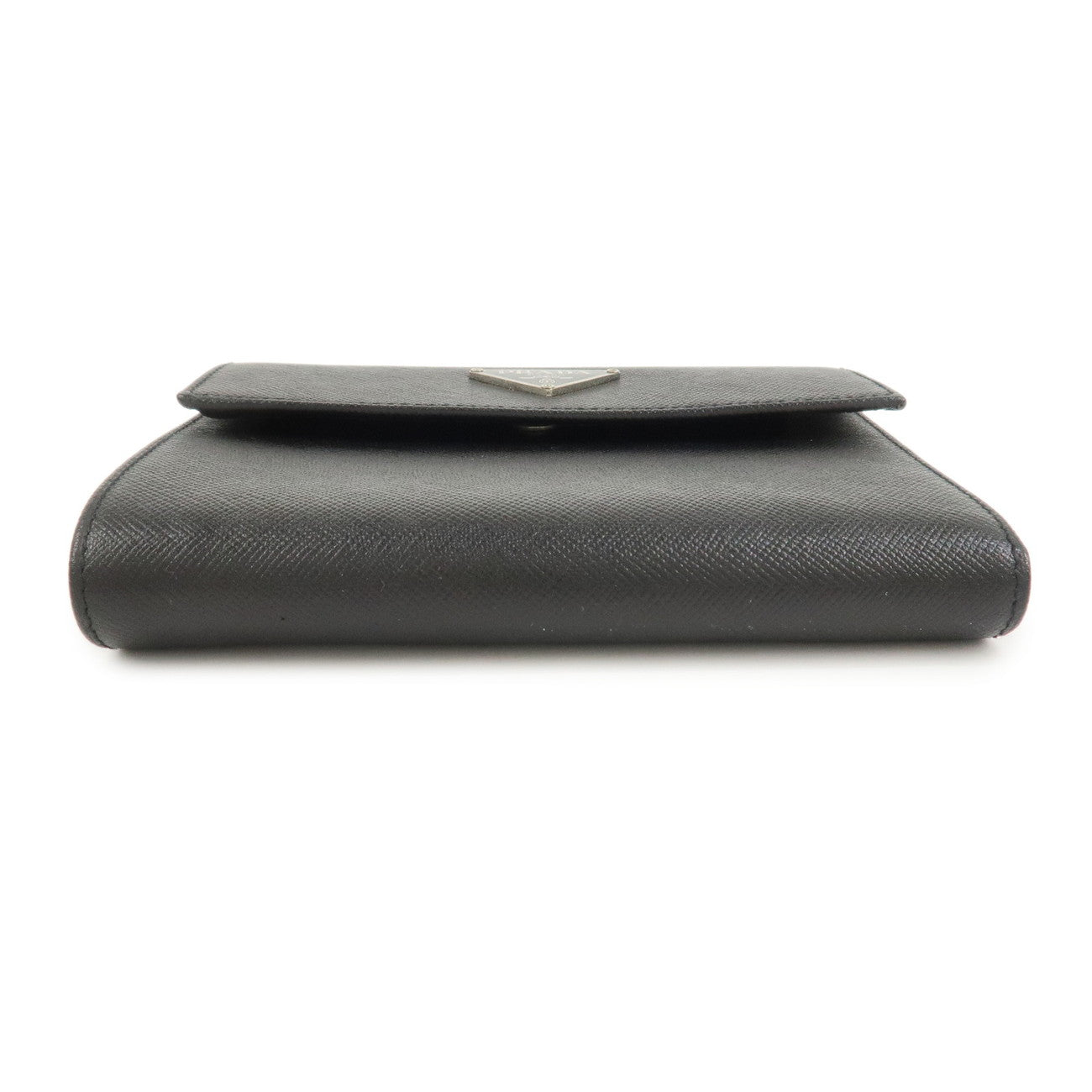 PRADA Triangle Logo Saffiano Leather Tri-fold Wallet Black M170A
