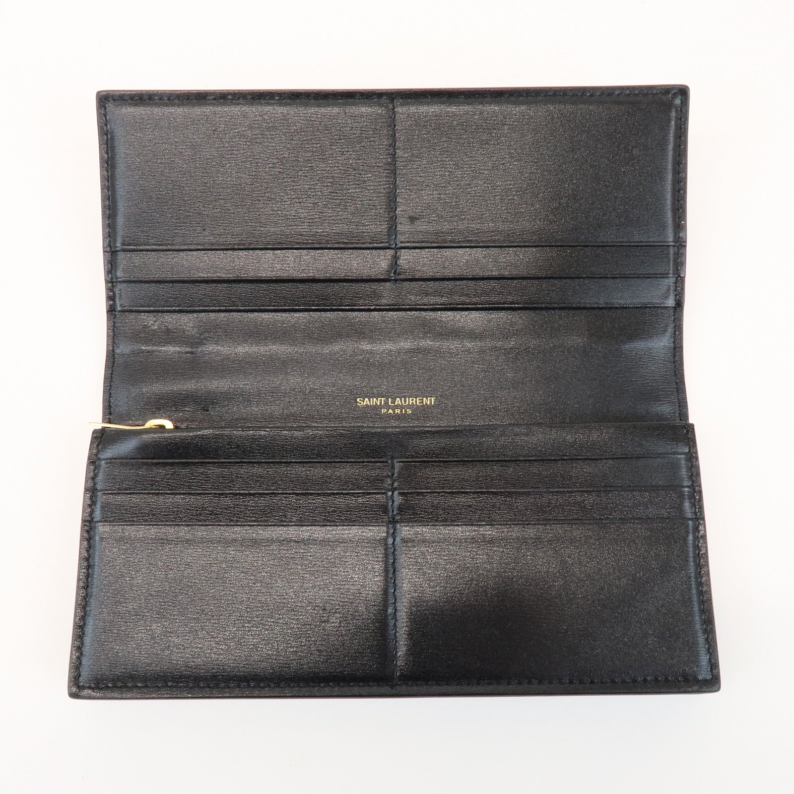 SAINT LAURENT PARIS Cassandra Leather SA Long Wallet Black 635542