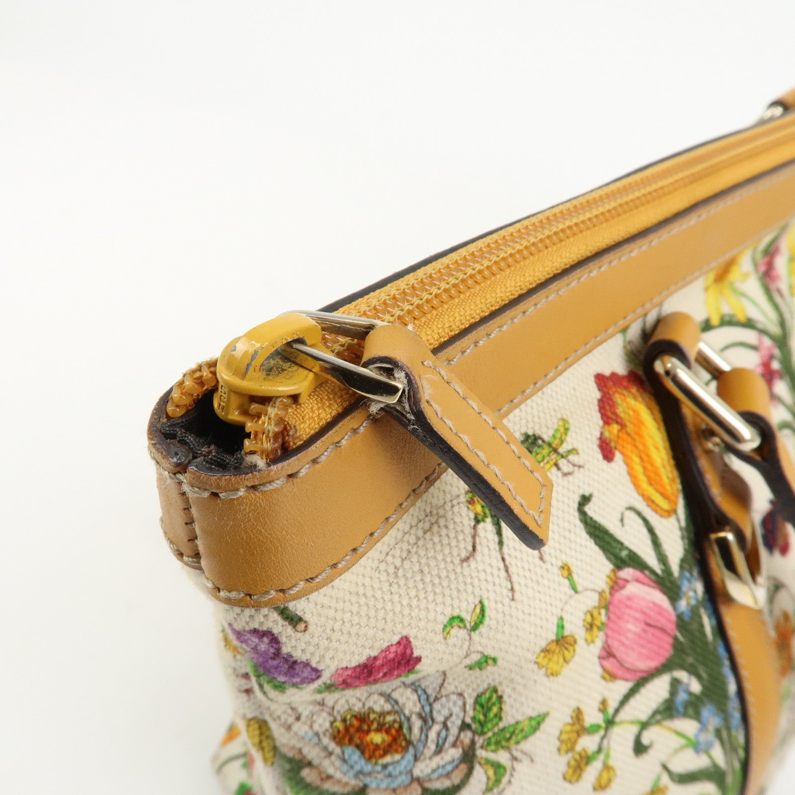 GUCCI Abbey Canvas Leather Tote Bag Shoulder Bag Flora 272399