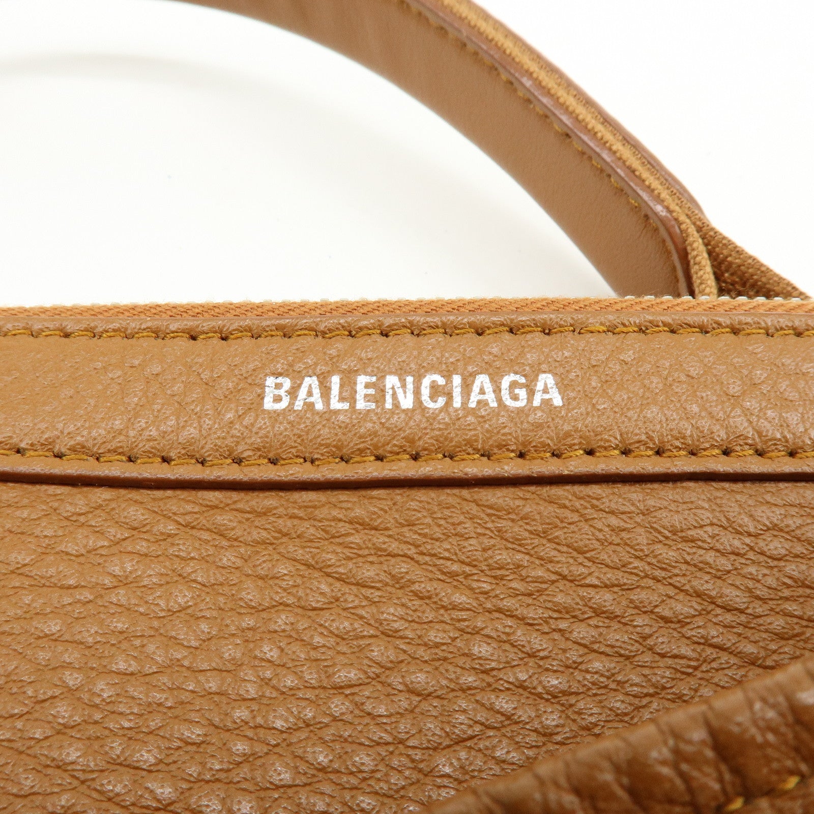 BALENCIAGA Navy Cabas Small Leather Tote Bag Hand Bag Brown 339933