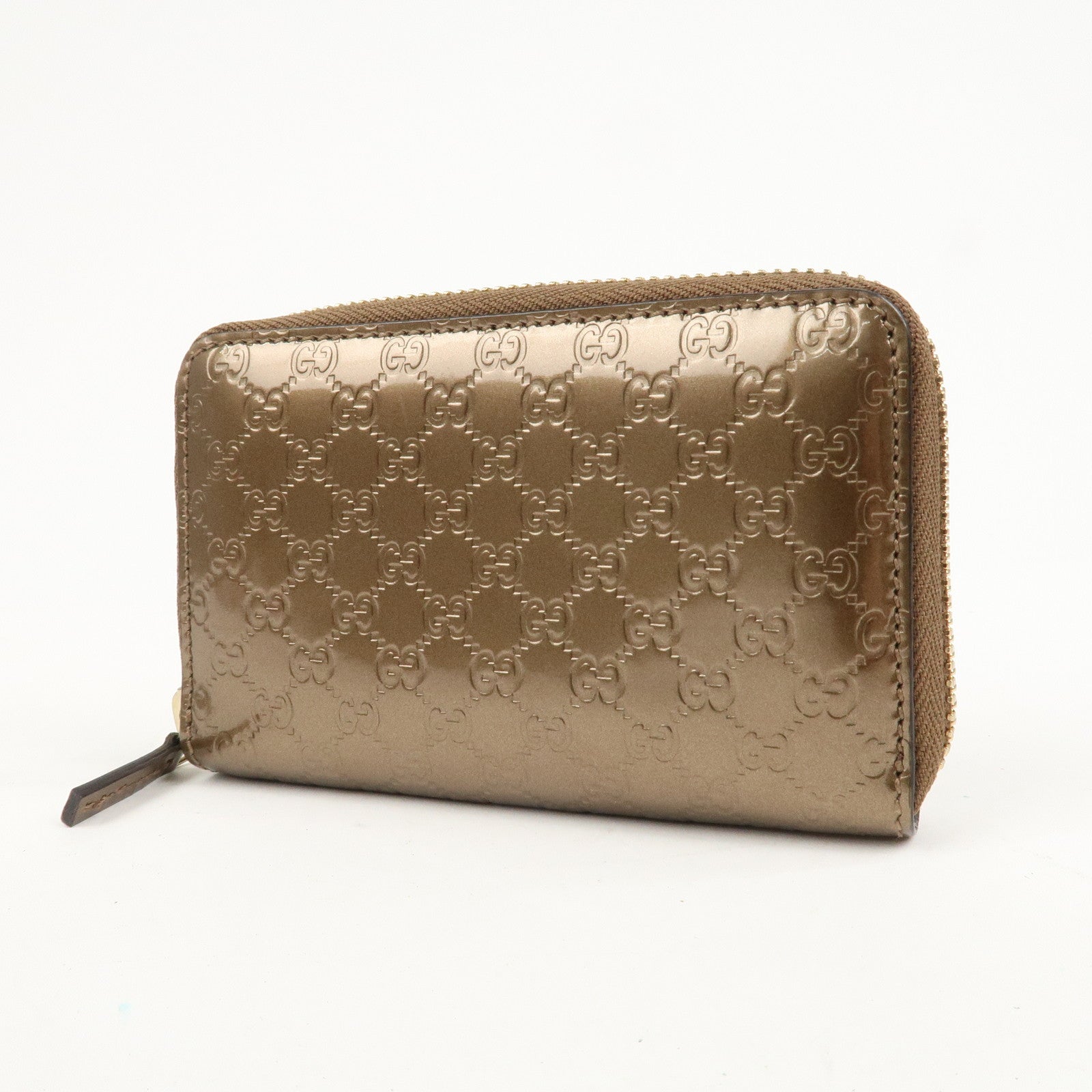 GUCCI Micro Guccissima Leather Zippy Wallet Card Case Bronze 255452