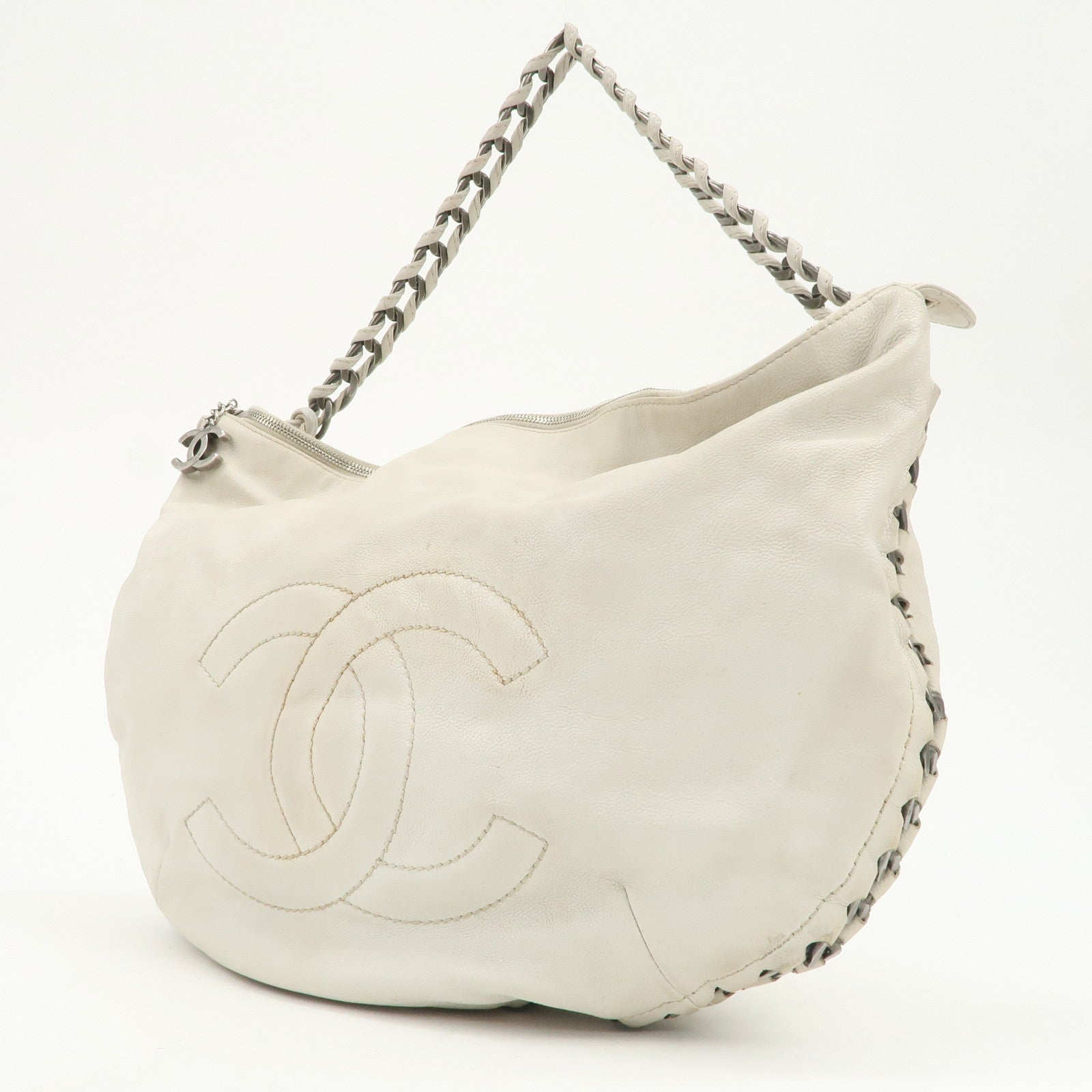 CHANEL COCO Mark Caviarskin Chain Tote Bag Shoulder Bag Ivory